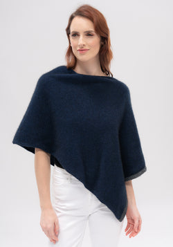 Two Tone Poncho - Fine Merino Wool, Brushtail Possum Fibre, Mulberry Silk Poncho - Made in New Zealand