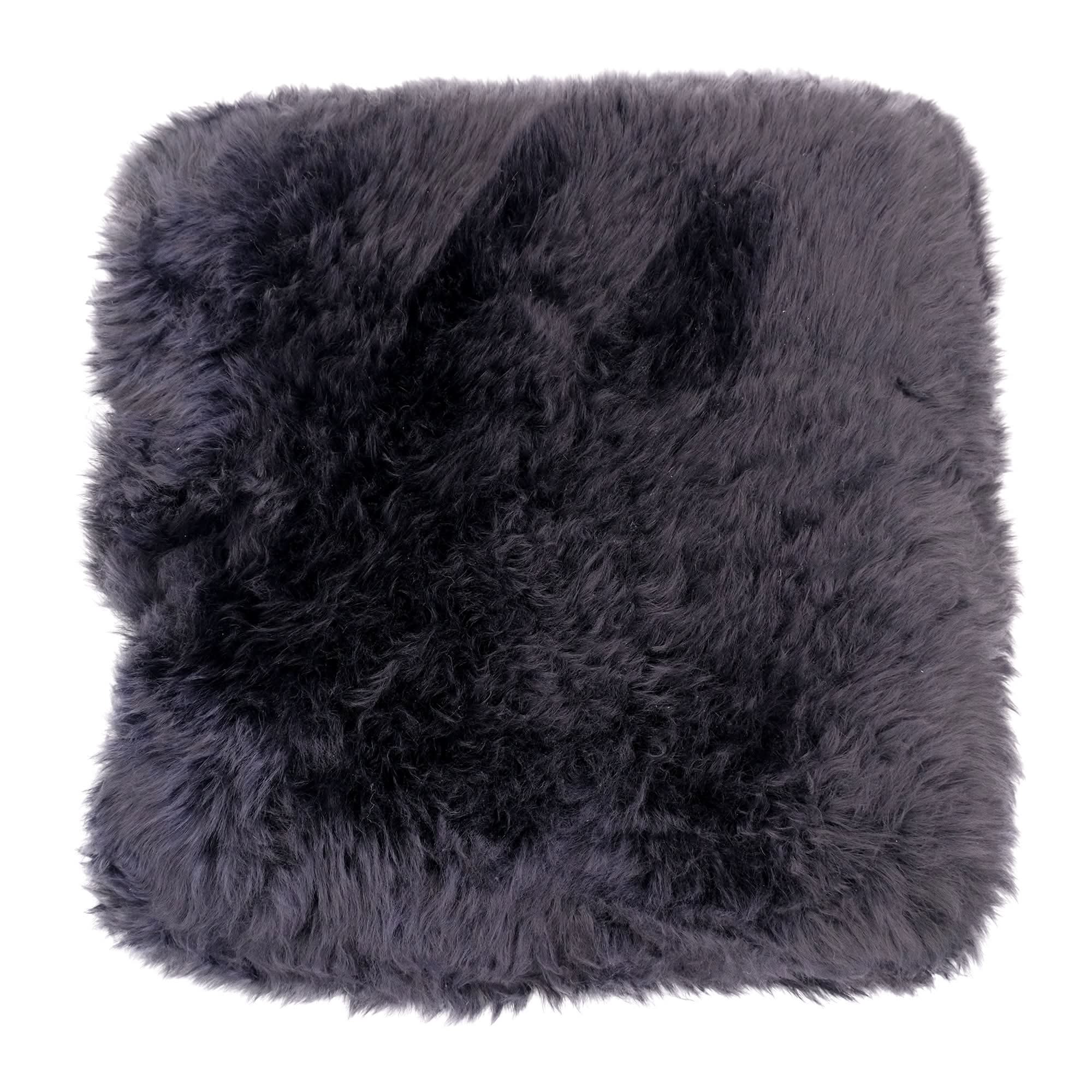 Dark grey sheepskin rug with soft curly wool pile, top view. - Yellow Earth Australia