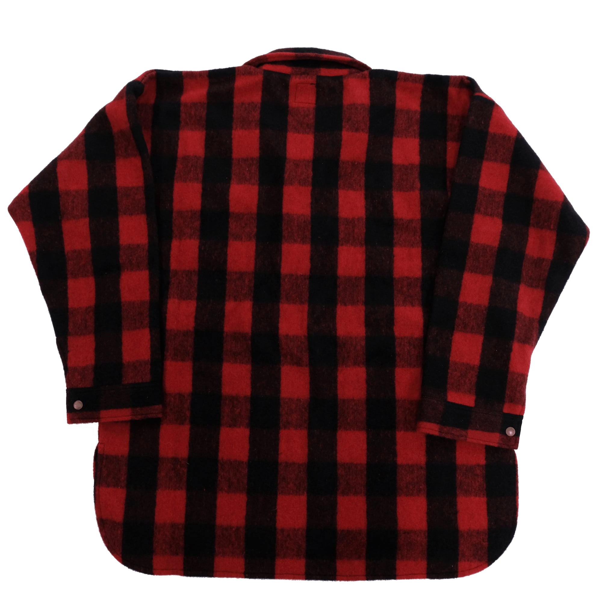 Red and black checked wool shirt viewed from the back, showing classic buffalo plaid pattern. - Yellow Earth Australia