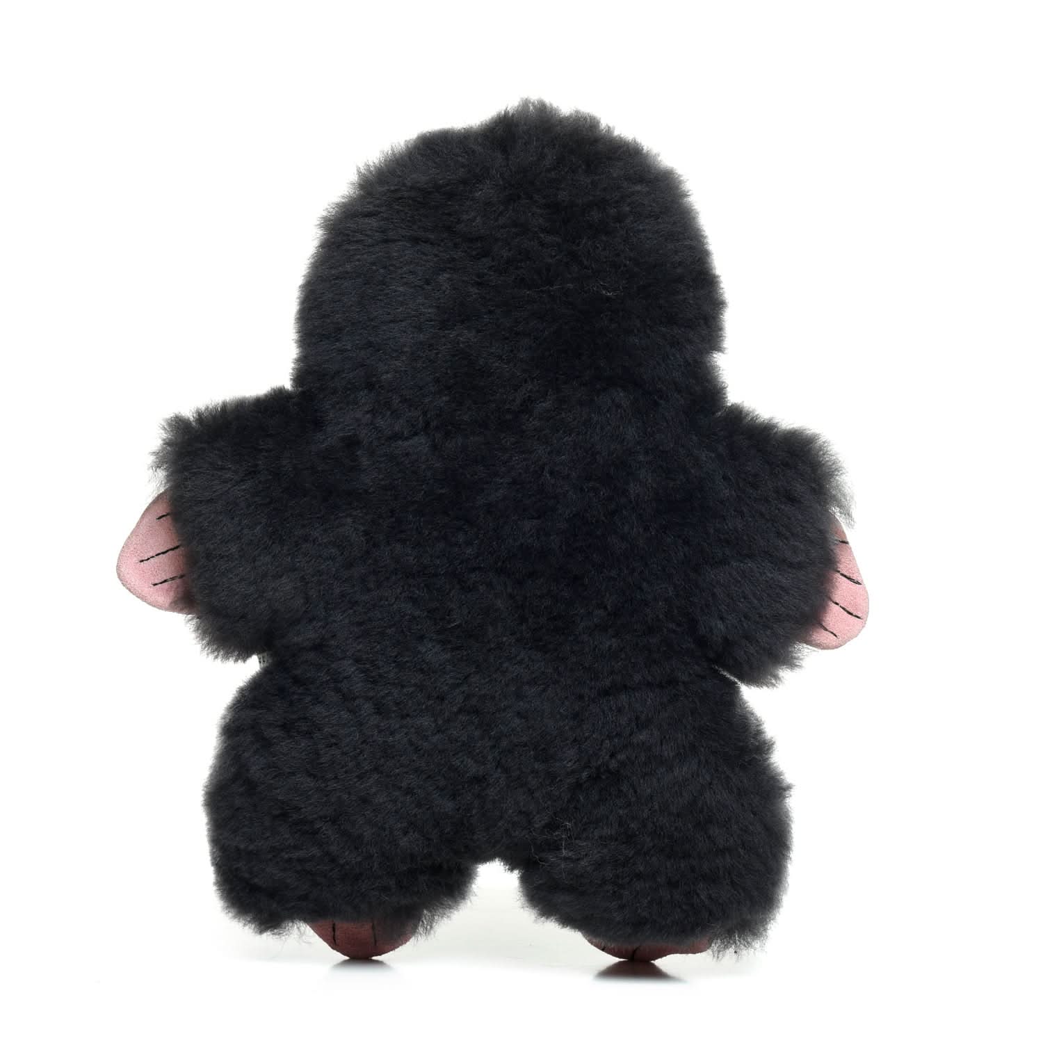 Black sheepskin poodle toy with pink inner ears, rear view. - Yellow Earth Australia