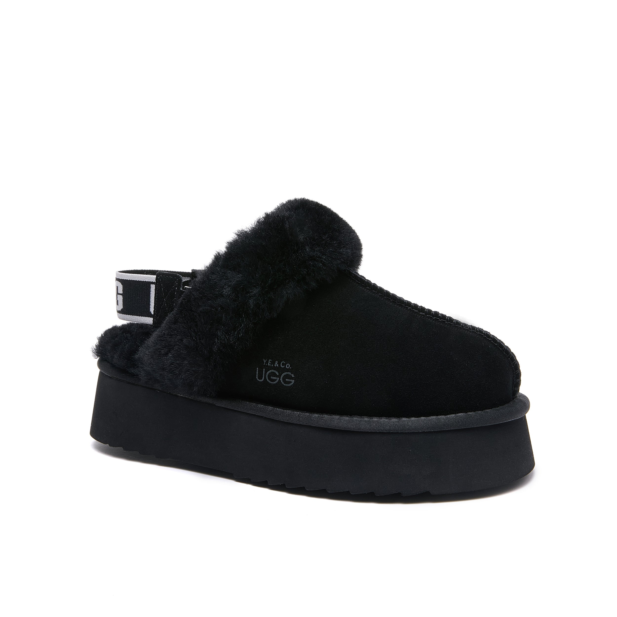 Classic Lady's Scuff - Platform Sole Premium Australian Sheepskin UGG Slippers - Black