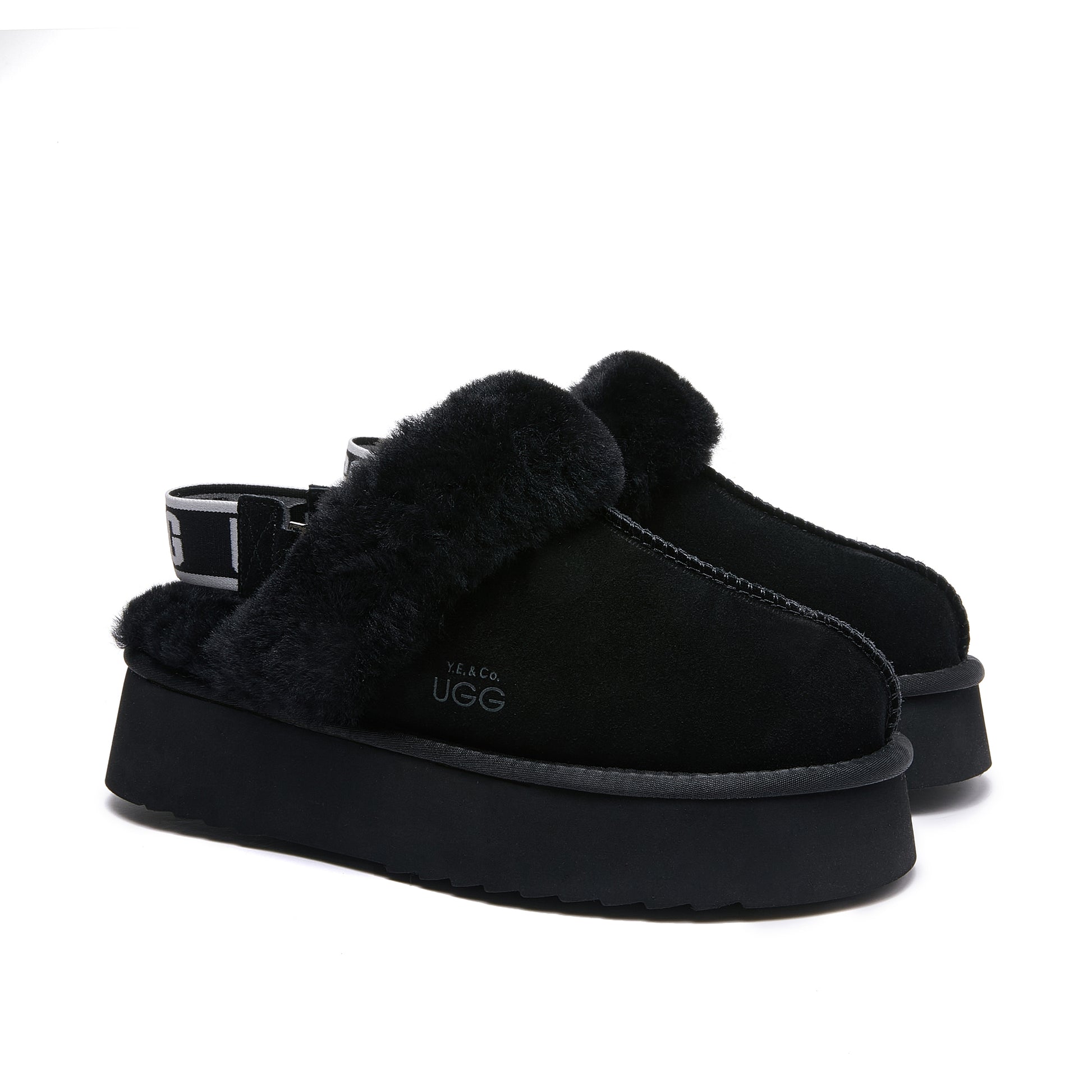 Classic Lady's Scuff - Platform Sole Premium Australian Sheepskin UGG Slippers - Black