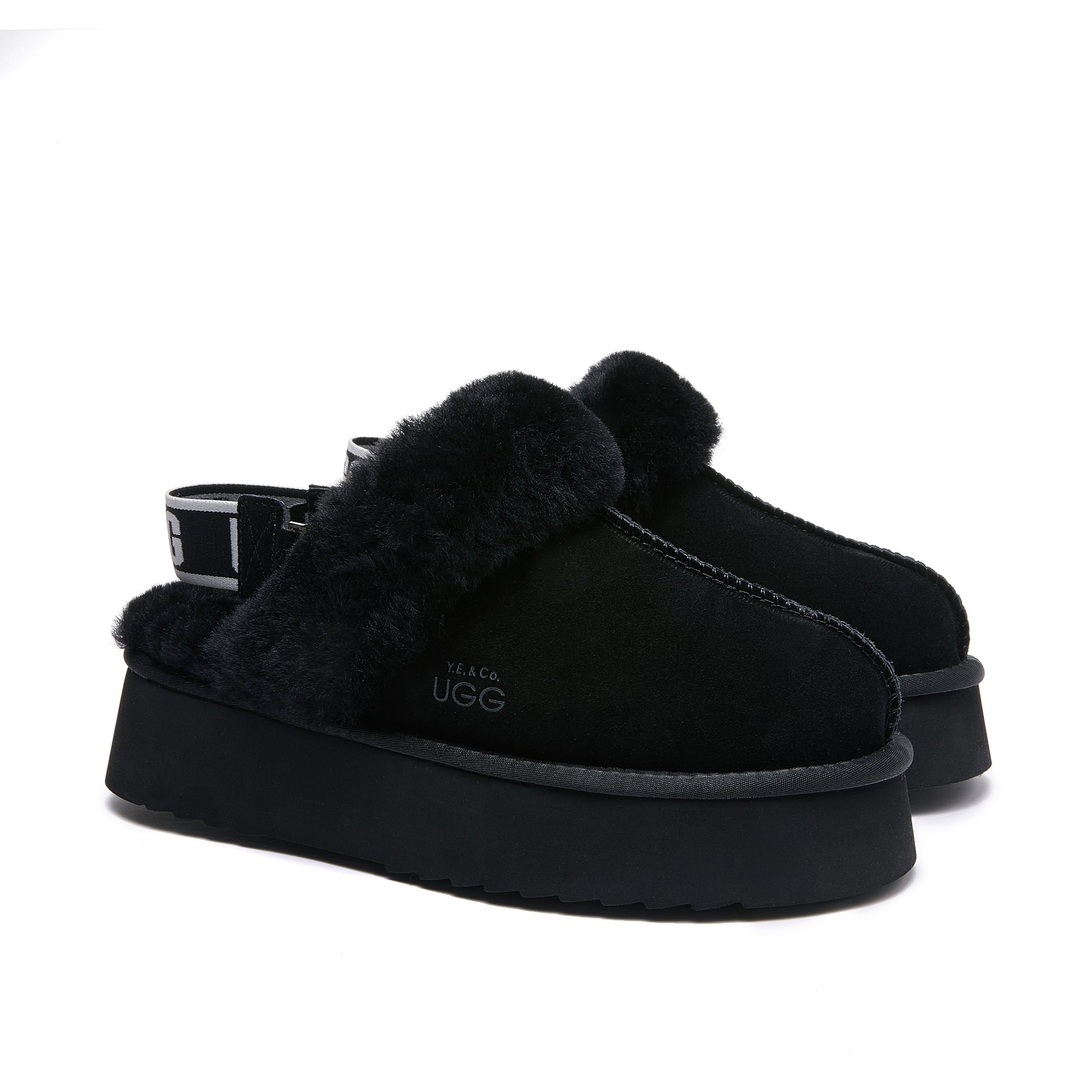 Classic Lady's Scuff - Platform Sole Premium Australian Sheepskin UGG Slippers - Black