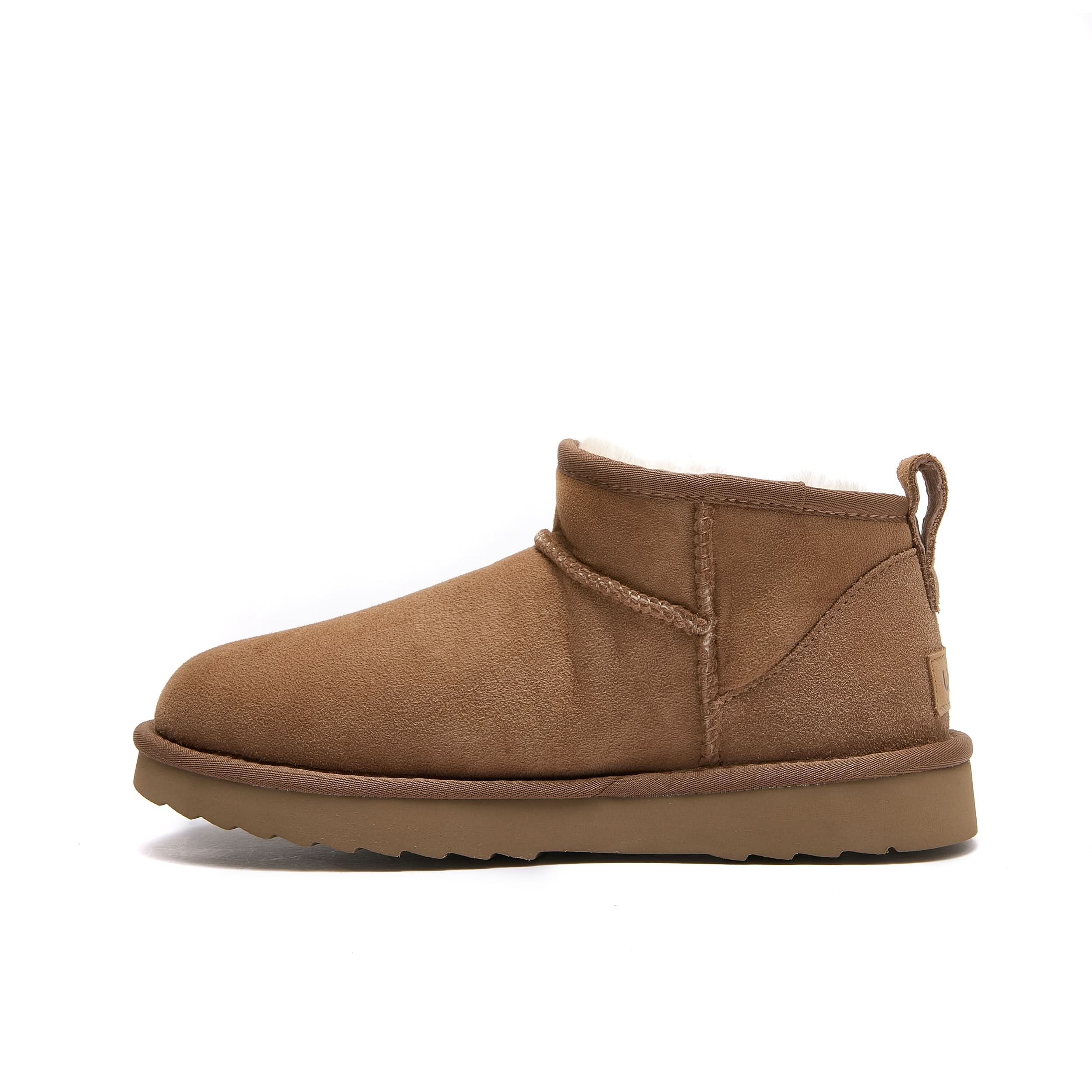 Chestnut suede sheepskin ankle boot with fleece lining, side view. - Yellow Earth Australia