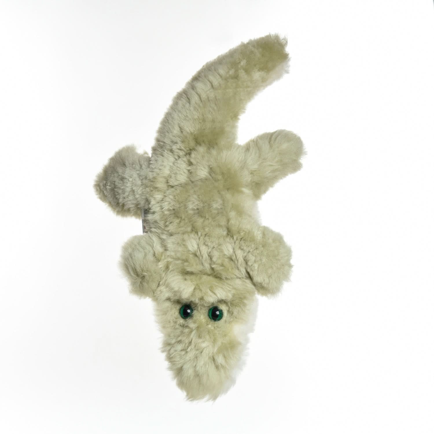 Cream sheepskin bunny toy with fluffy wool texture, top-down view. - Yellow Earth Australia