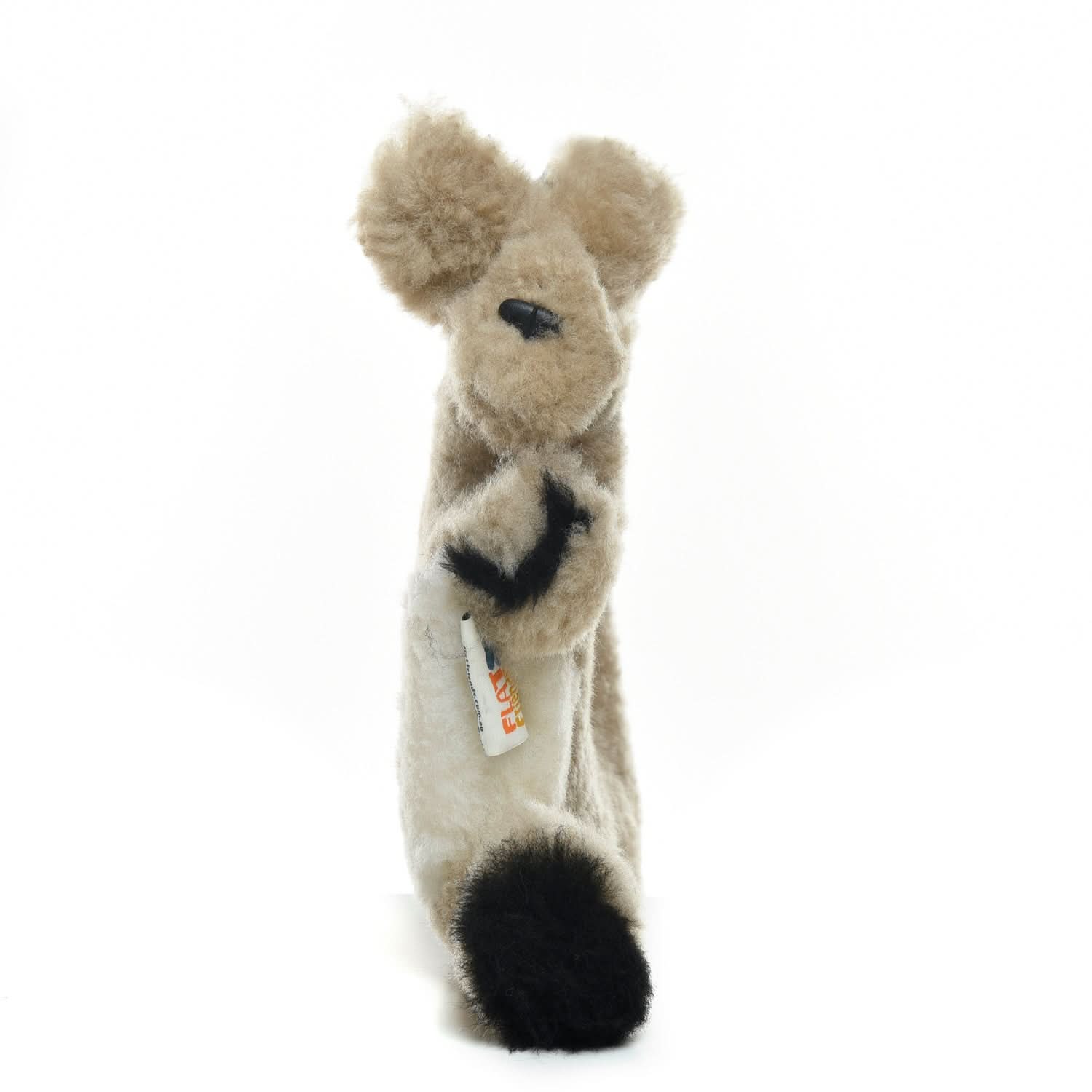 Handmade wool felt giraffe toy in cream and black, front view. - Yellow Earth Australia