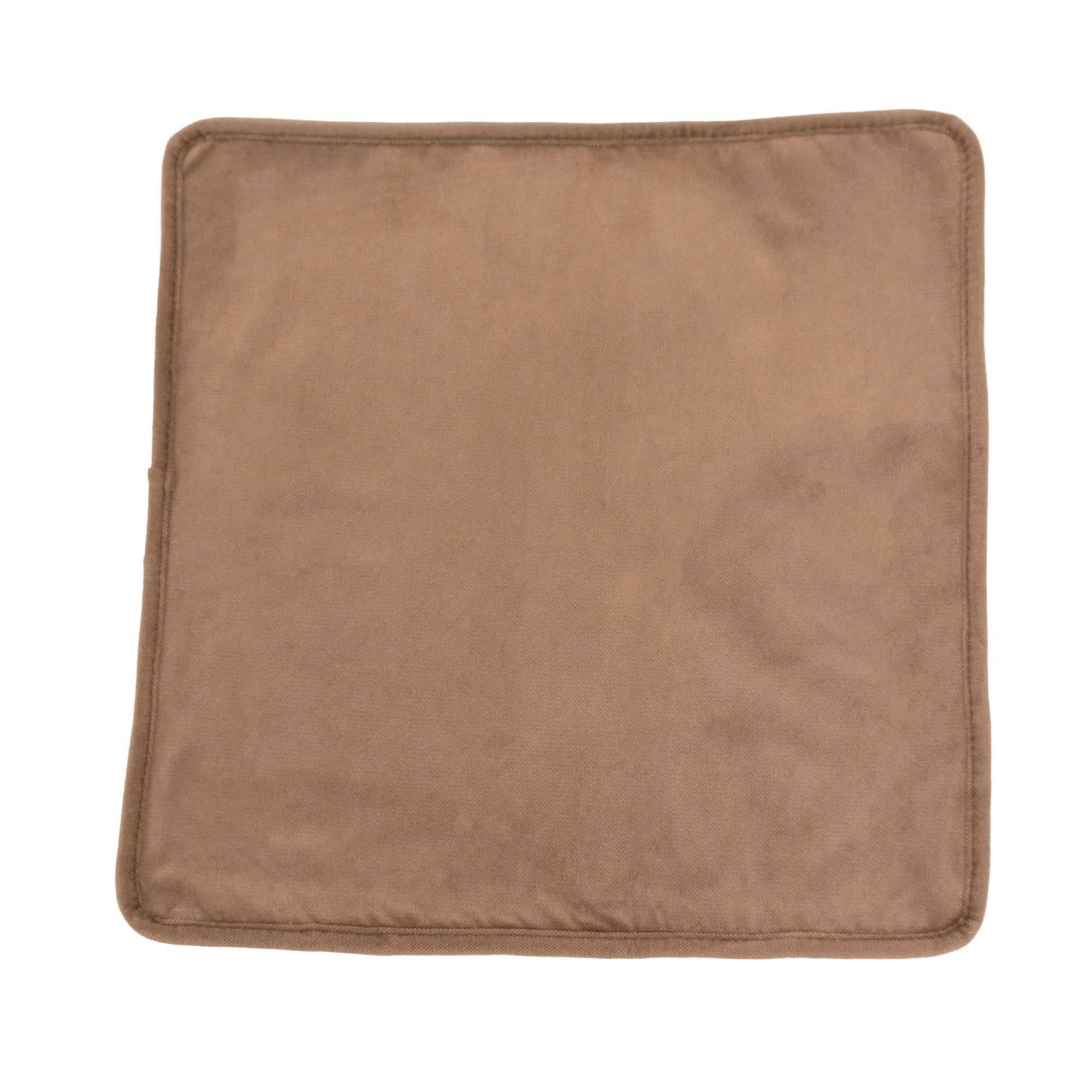 Tan sheepskin cushion cover viewed from above on white background. - Yellow Earth Australia