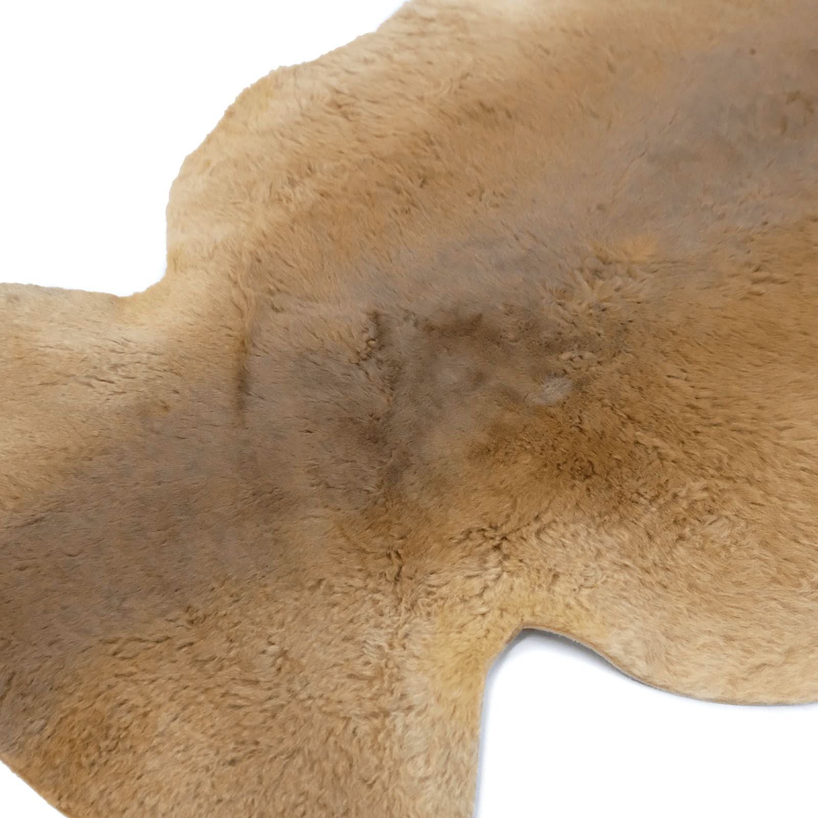 Natural sheepskin rug with soft wool pile texture shown from above angle. - Yellow Earth Australia