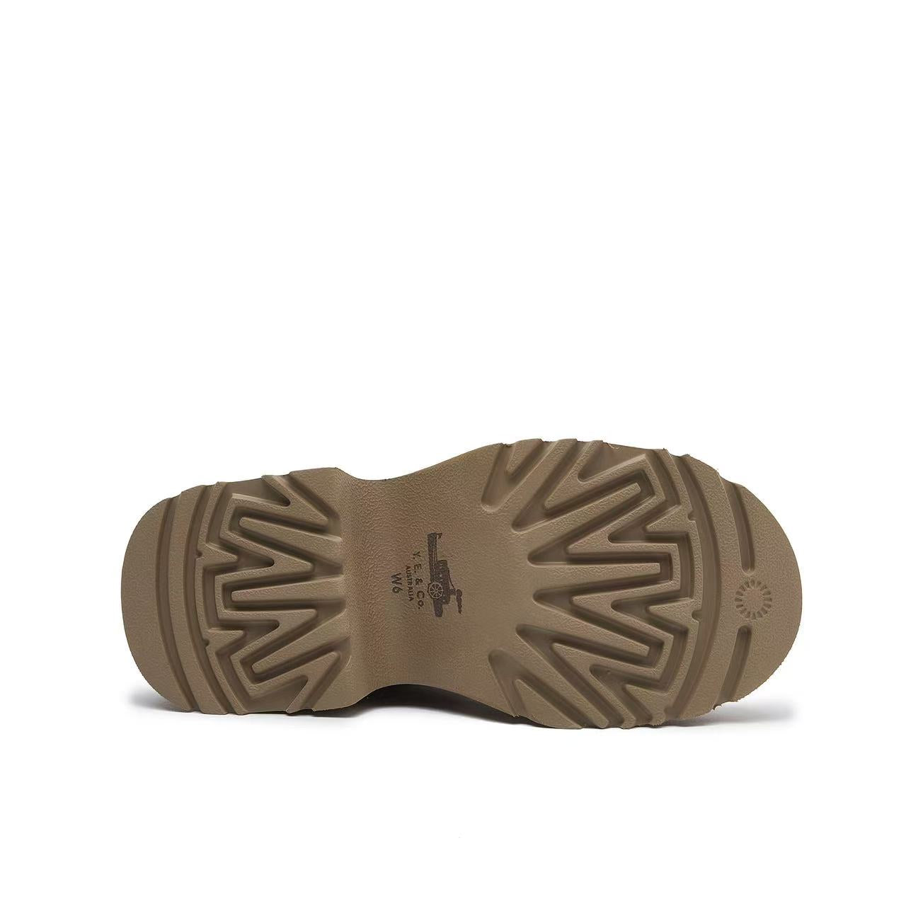 Tan sheepskin boot sole showing tread pattern from bottom view. - Yellow Earth Australia