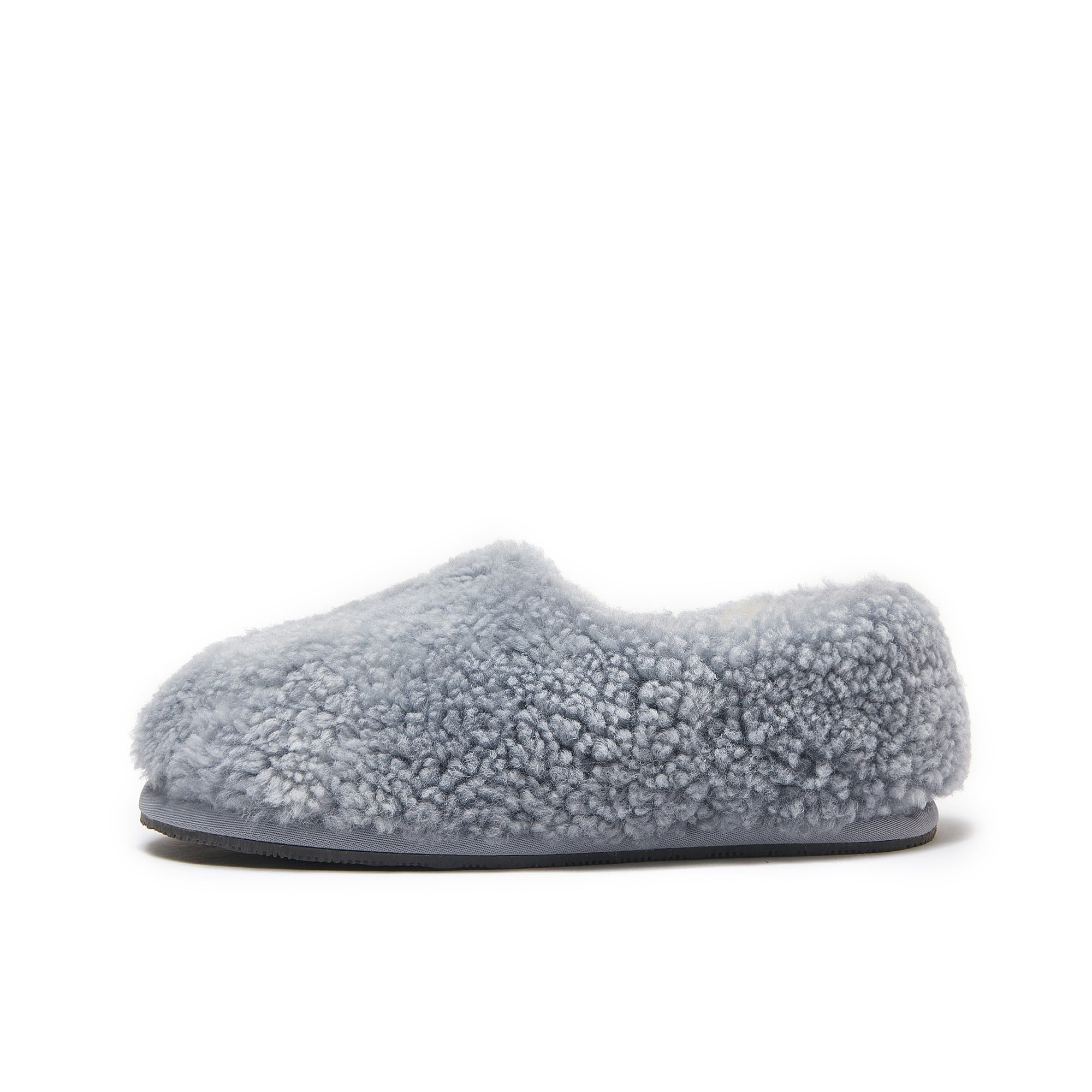 Grey sheepskin wool slipper with plush fleece lining, side view. - Yellow Earth Australia
