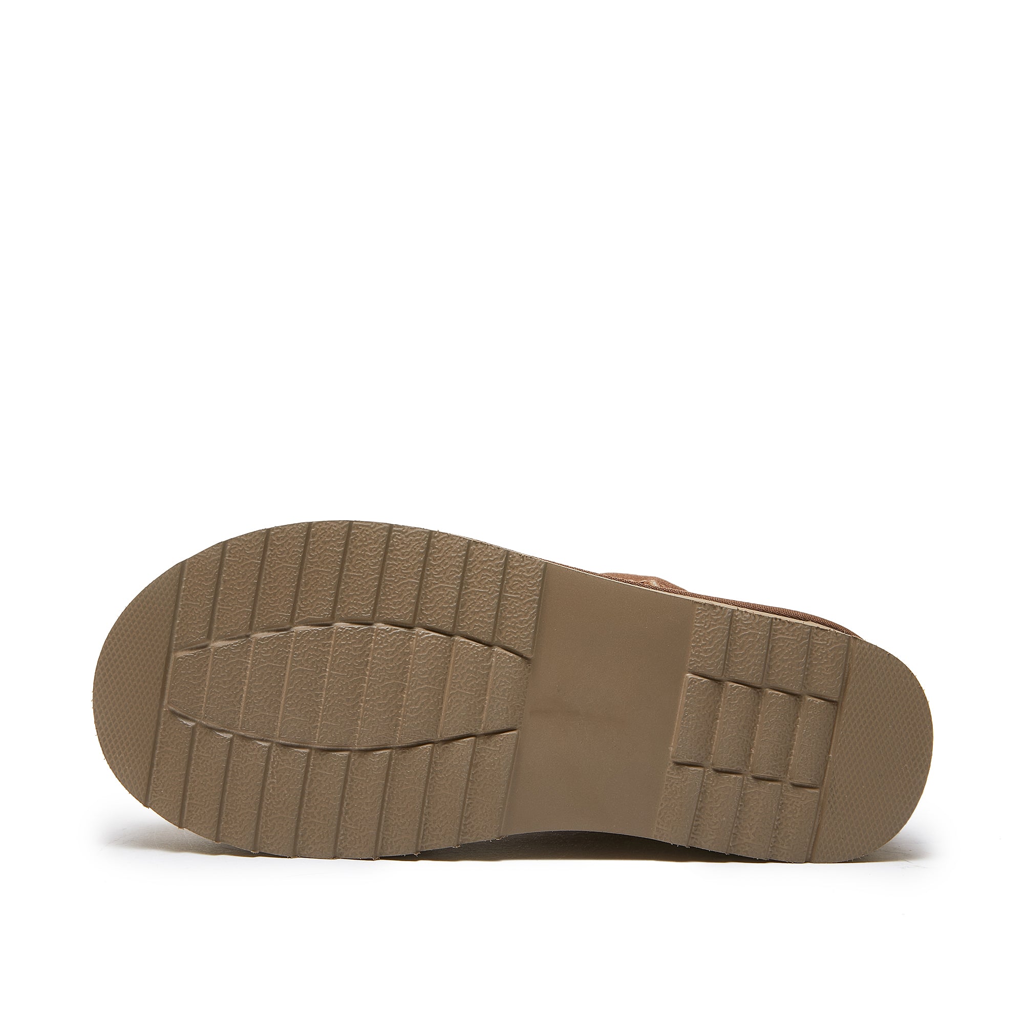 Beige sheepskin boot sole showing textured rubber tread pattern from underside view. - Yellow Earth Australia