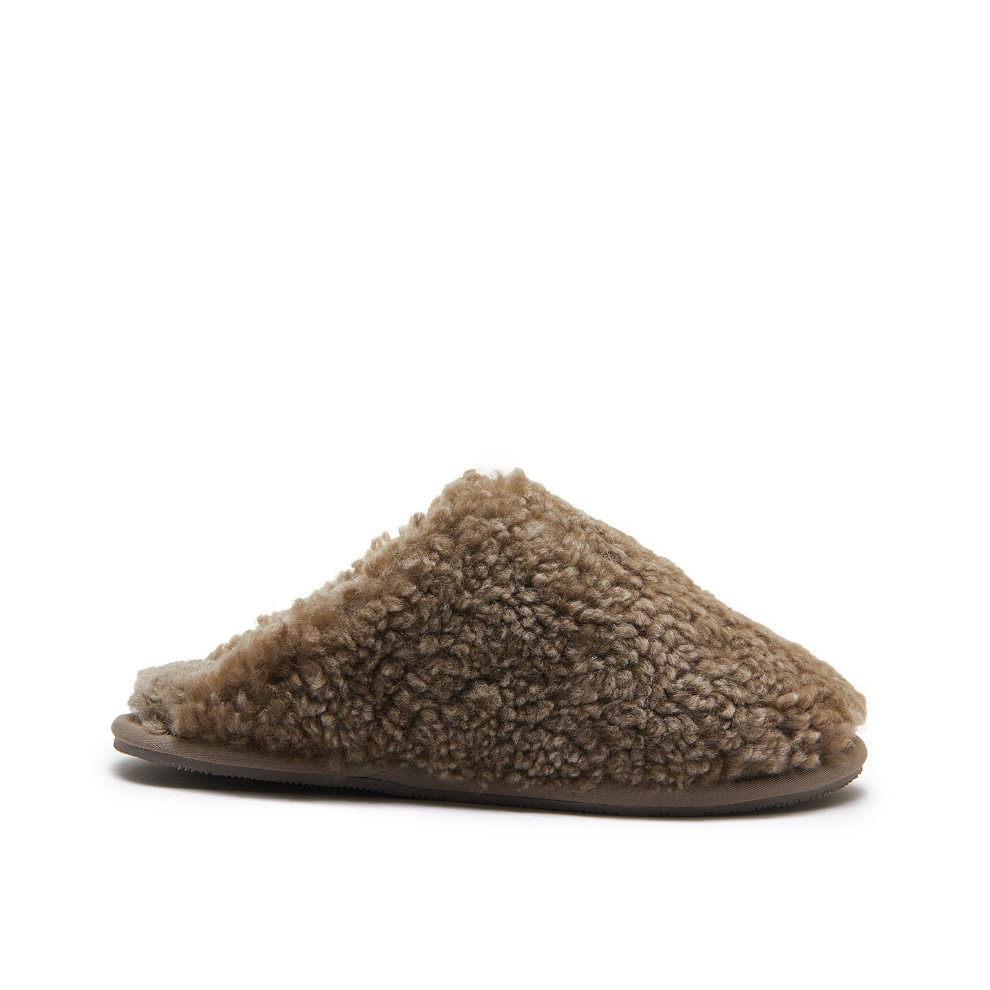 Beige sheepskin slipper with plush wool lining, side view. - Yellow Earth Australia