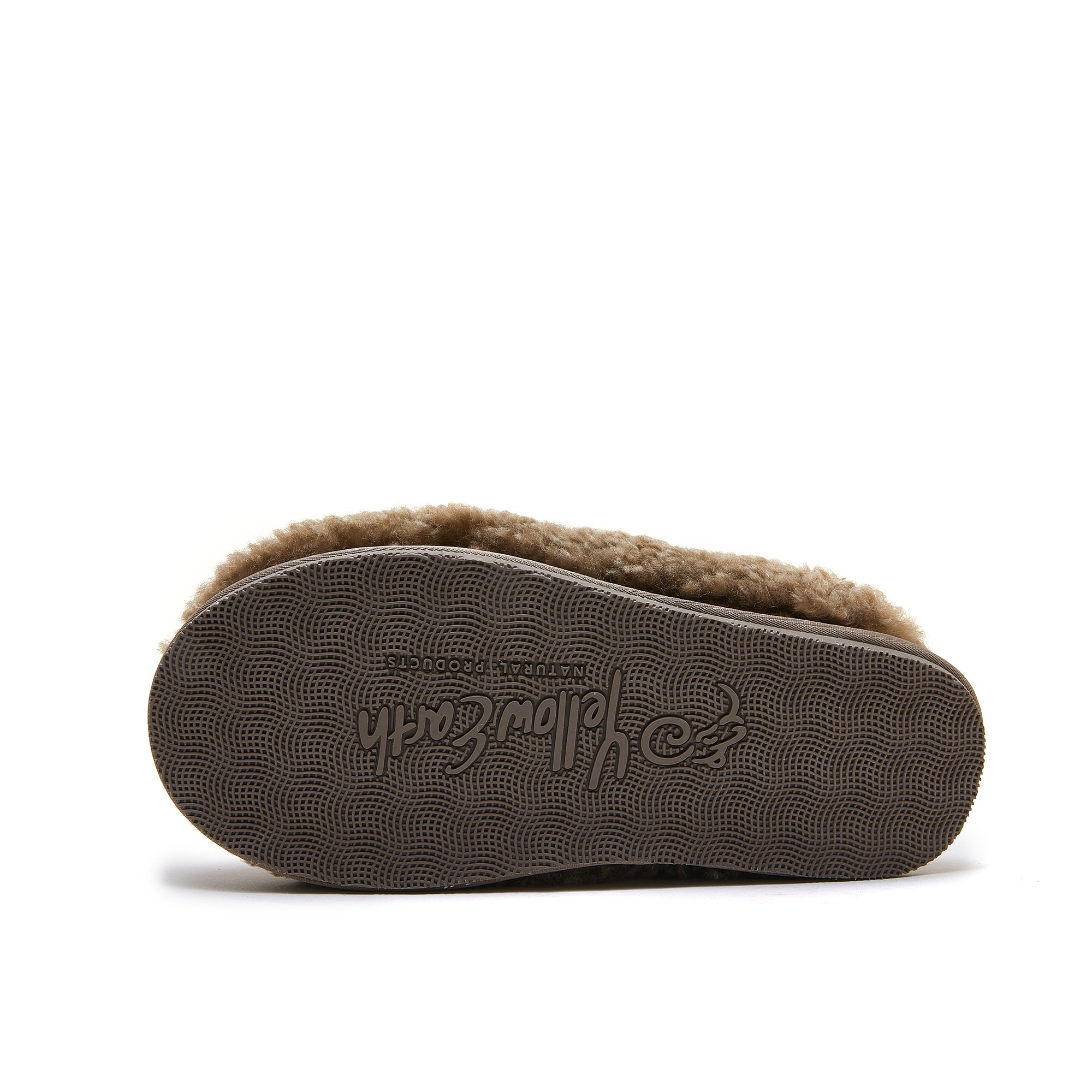 Tan sheepskin slipper sole view showing textured grey outsole. - Yellow Earth Australia