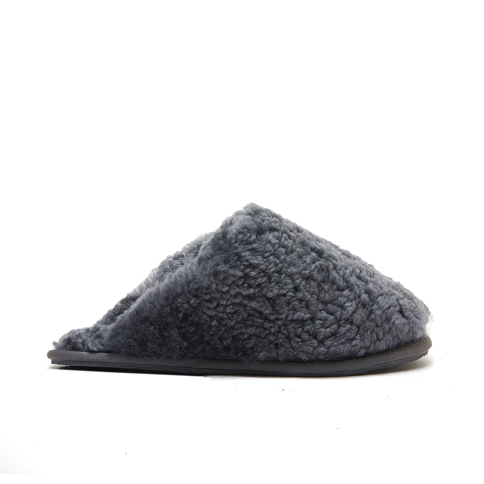 Grey sheepskin slipper with soft wool lining, side view. - Yellow Earth Australia