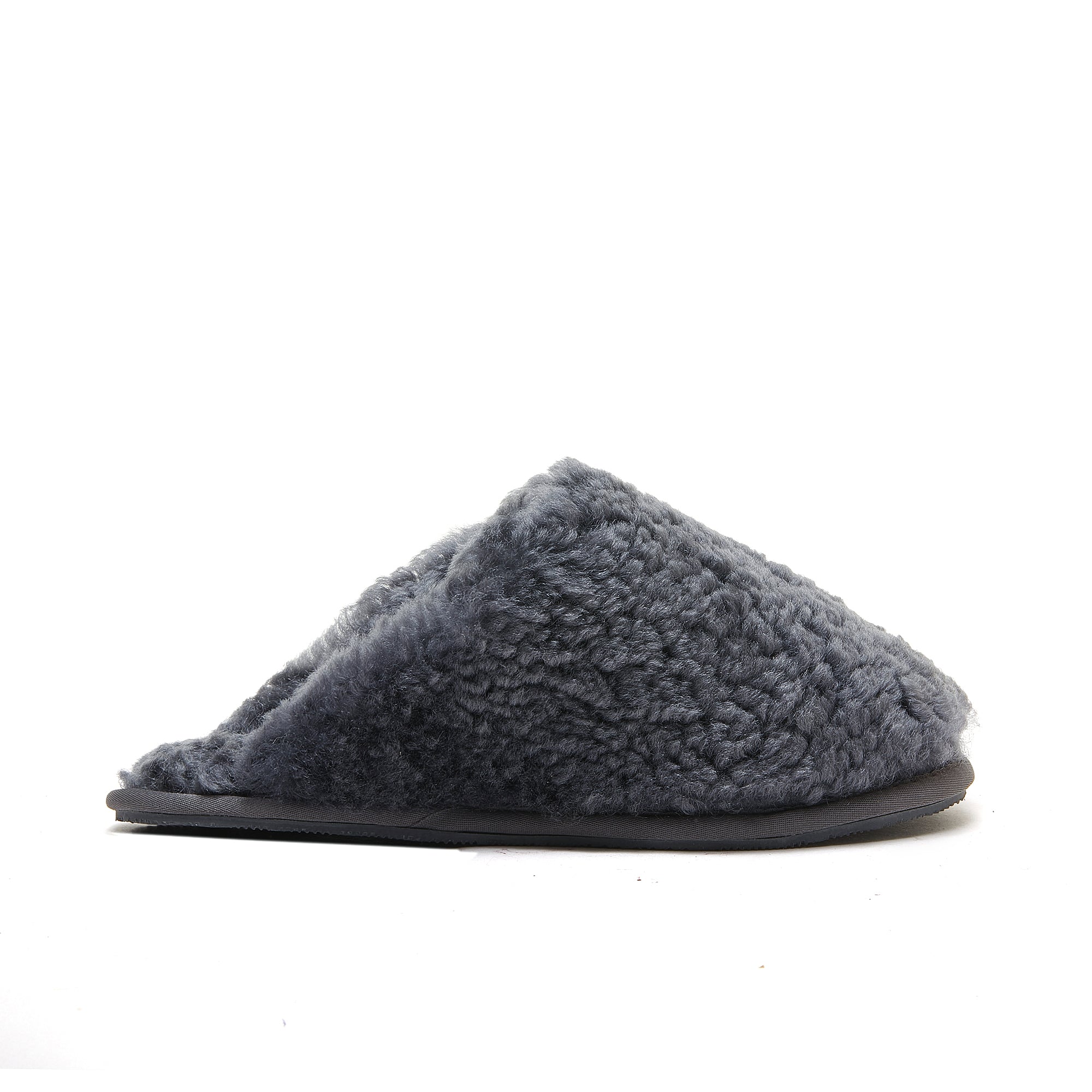 Grey sheepskin slipper with soft wool lining, side view. - Yellow Earth Australia