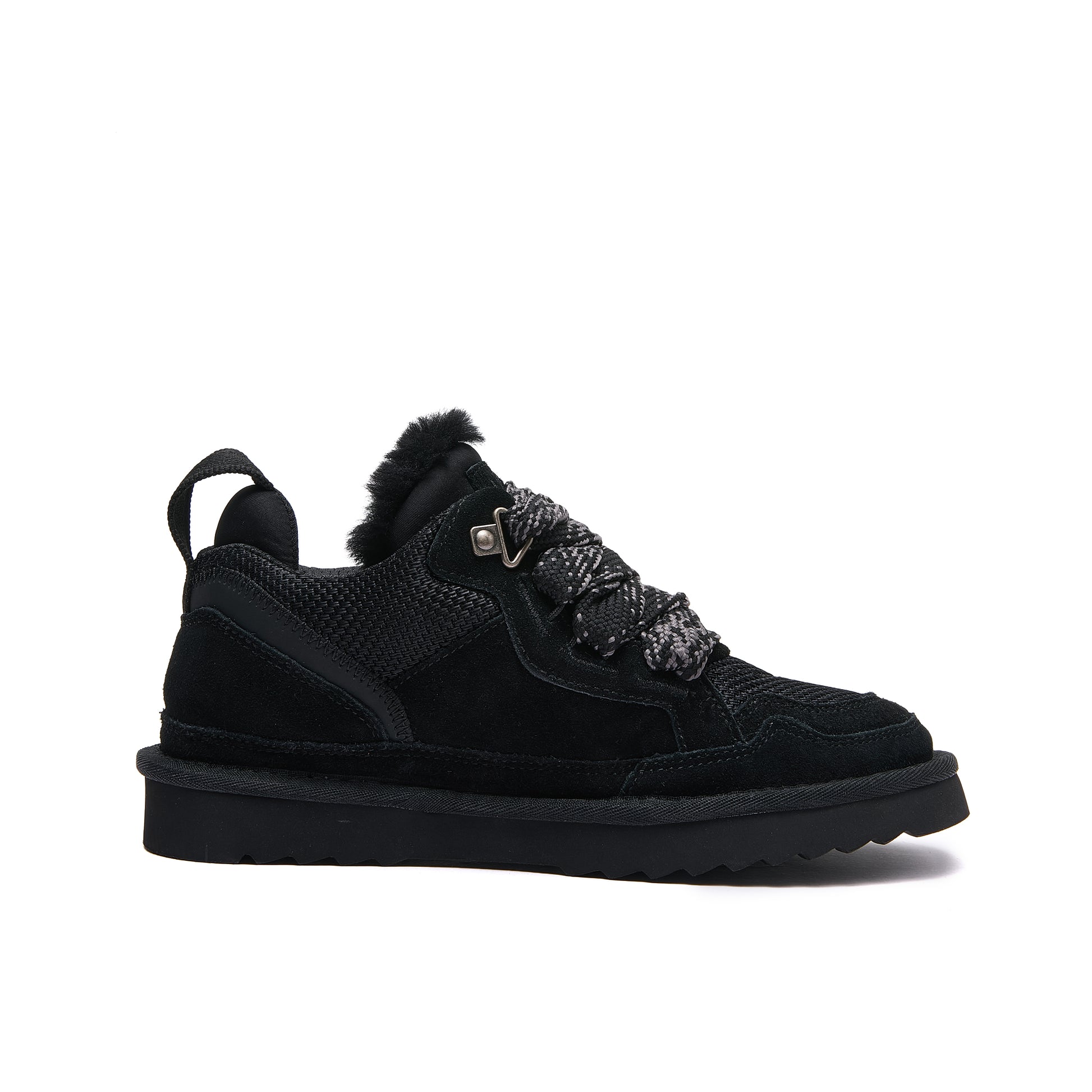 Leslie Chunky Sheepskin-Lined Sneaker in Black -  sneaker with black sole on a white background