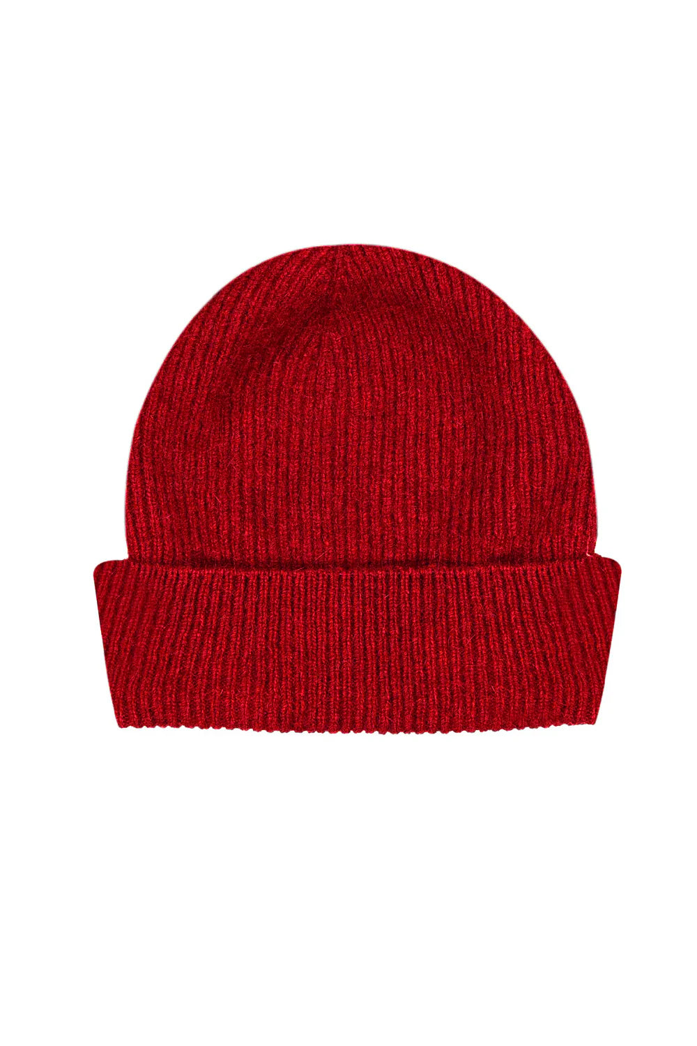 Red ribbed wool beanie hat displayed against white background. - Yellow Earth Australia