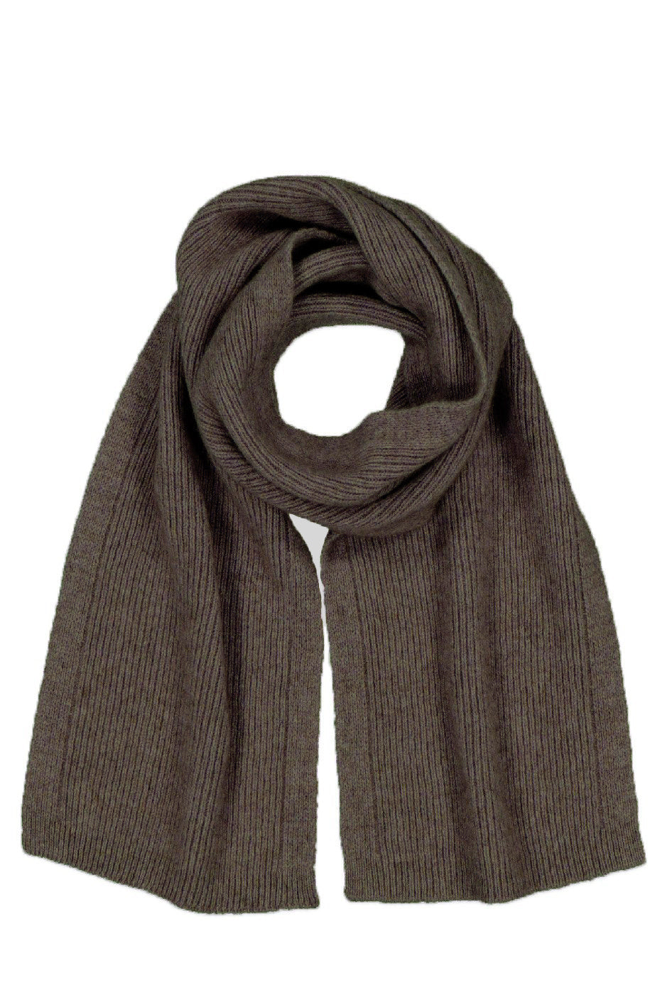 Charcoal ribbed wool scarf displayed flat against white background. - Yellow Earth Australia