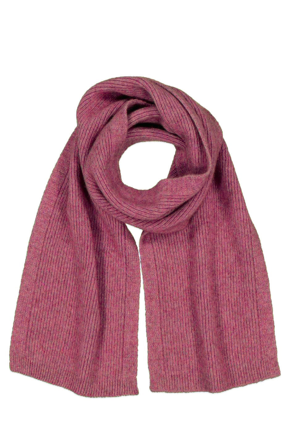 Mauve ribbed knit scarf displayed flat on white background. - Yellow Earth Australia