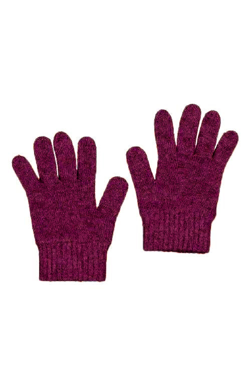 Pair of burgundy wool knit gloves displayed flat on white background. - Yellow Earth Australia