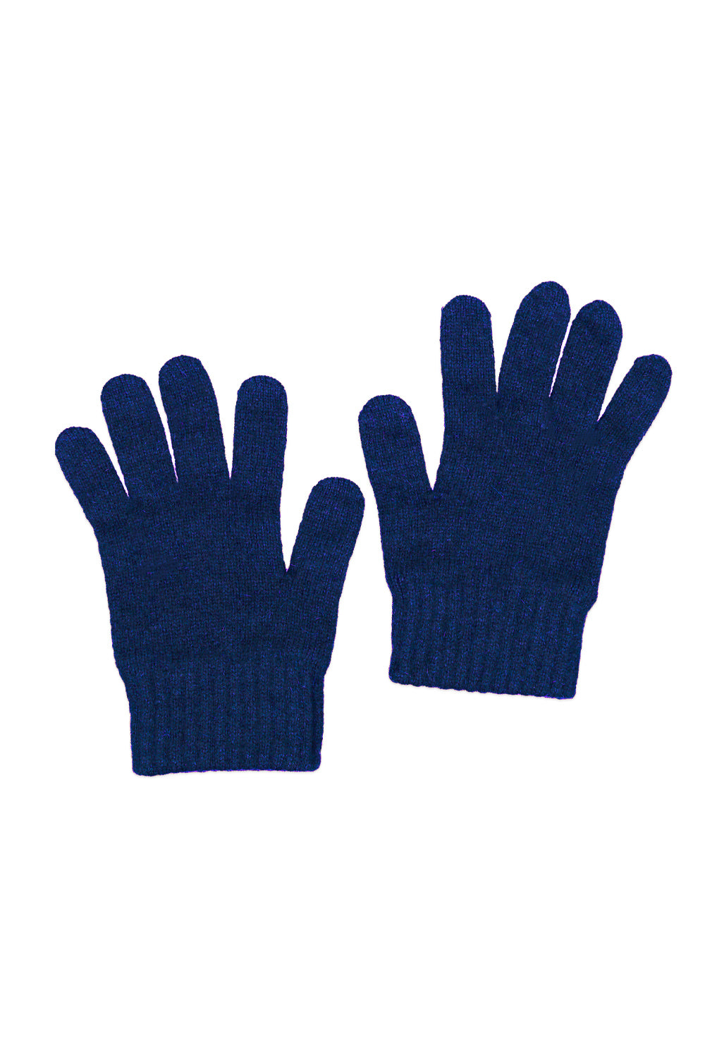 Pair of navy blue knit wool gloves displayed flat against white background. - Yellow Earth Australia