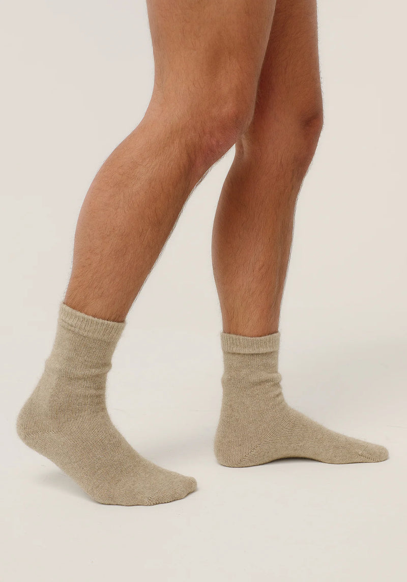 Possum/Merino/Silk Socks - Unisex - Fine Merino Wool, Brushtail Possum Fibre, Silk Blend - Latte - Mens Socks -  Made in New Zealand