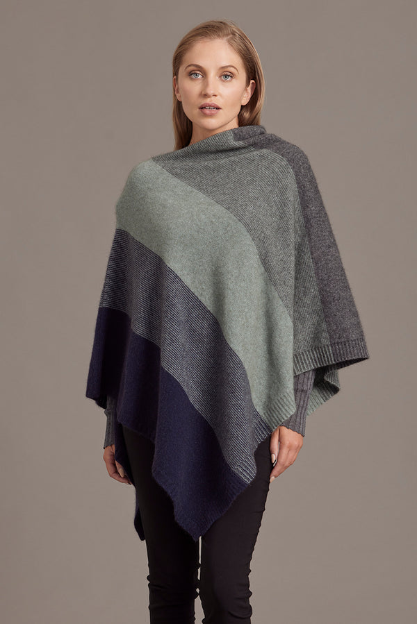 McDonald Possum Poncho - Ombre - Possum Merino Wool Silk Poncho - Frost - Yellow Earth