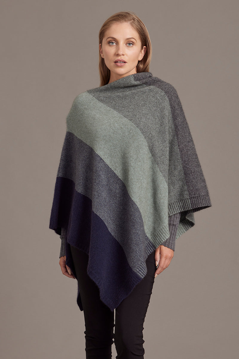McDonald Possum Poncho - Ombre - Possum Merino Wool Silk Poncho - Frost - Yellow Earth