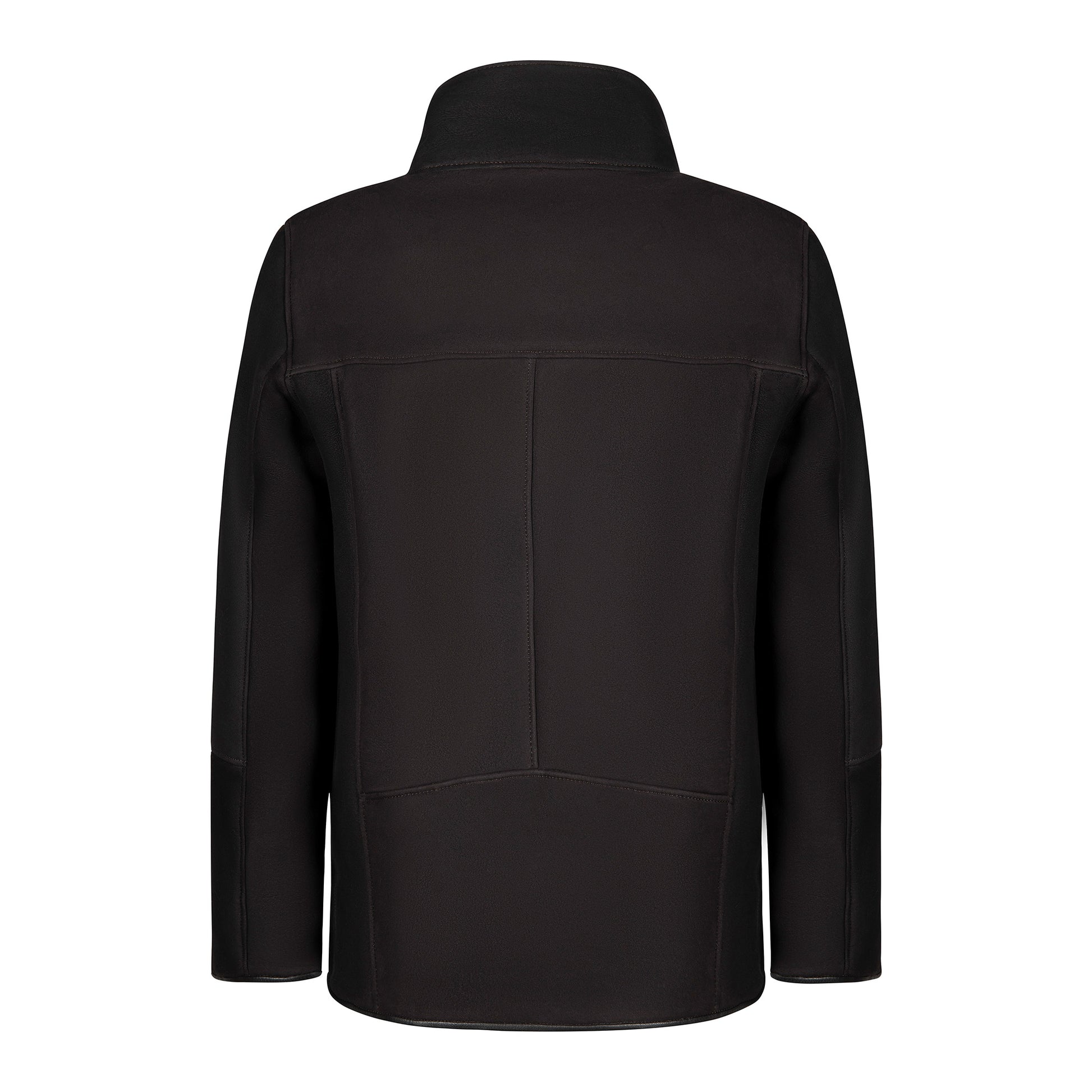 Black wool jacket rear view showing structured seams and collar detail. - Yellow Earth Australia