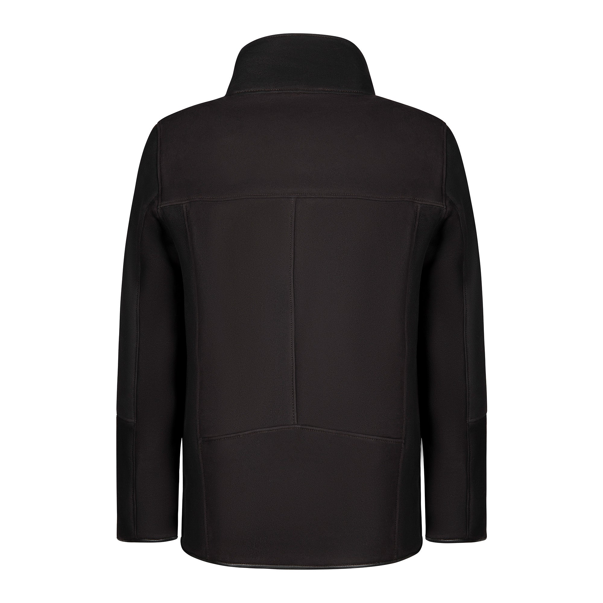 Black wool jacket rear view showing structured seams and collar detail. - Yellow Earth Australia