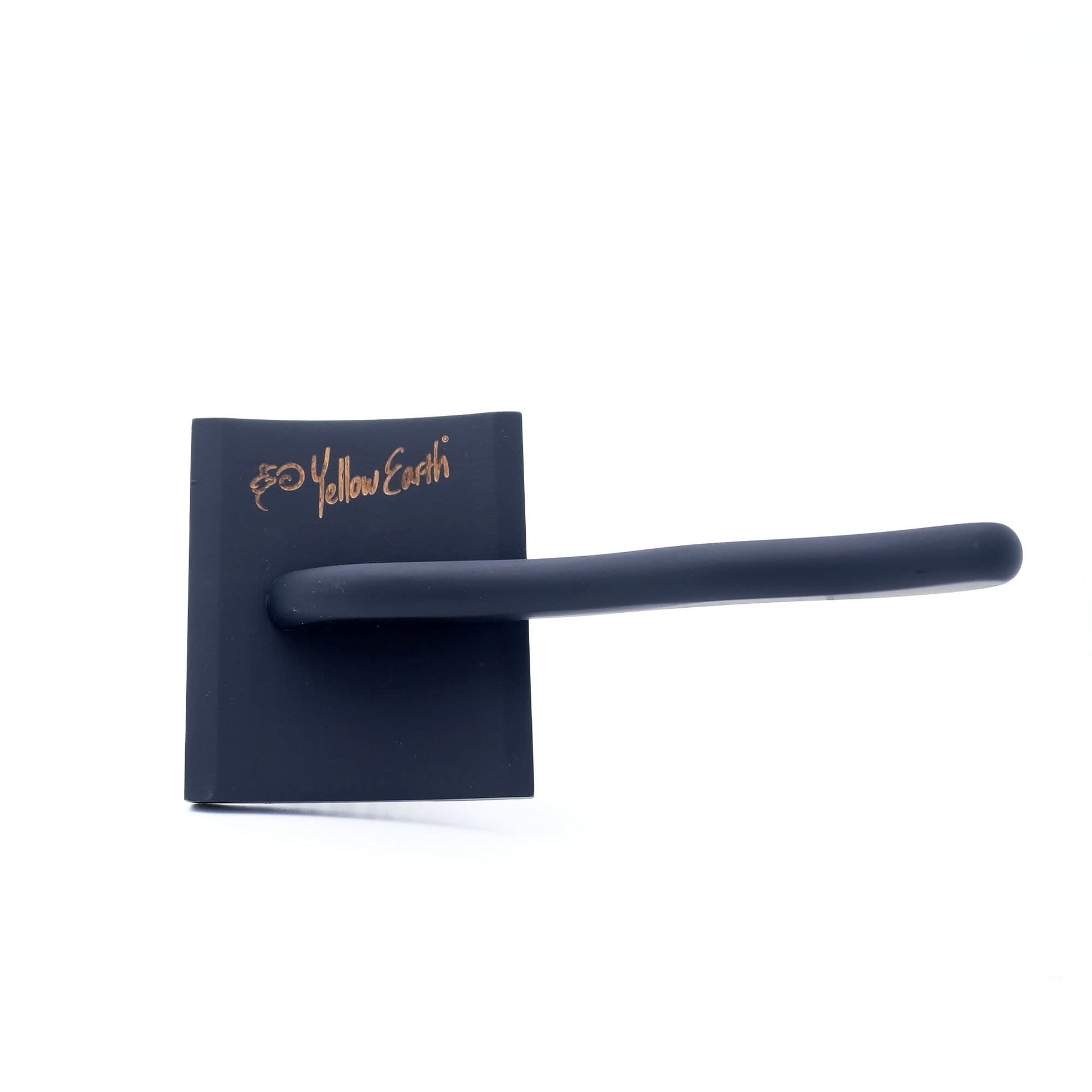 Navy blue sheepskin door handle lever with cylindrical grip, side view. - Yellow Earth Australia