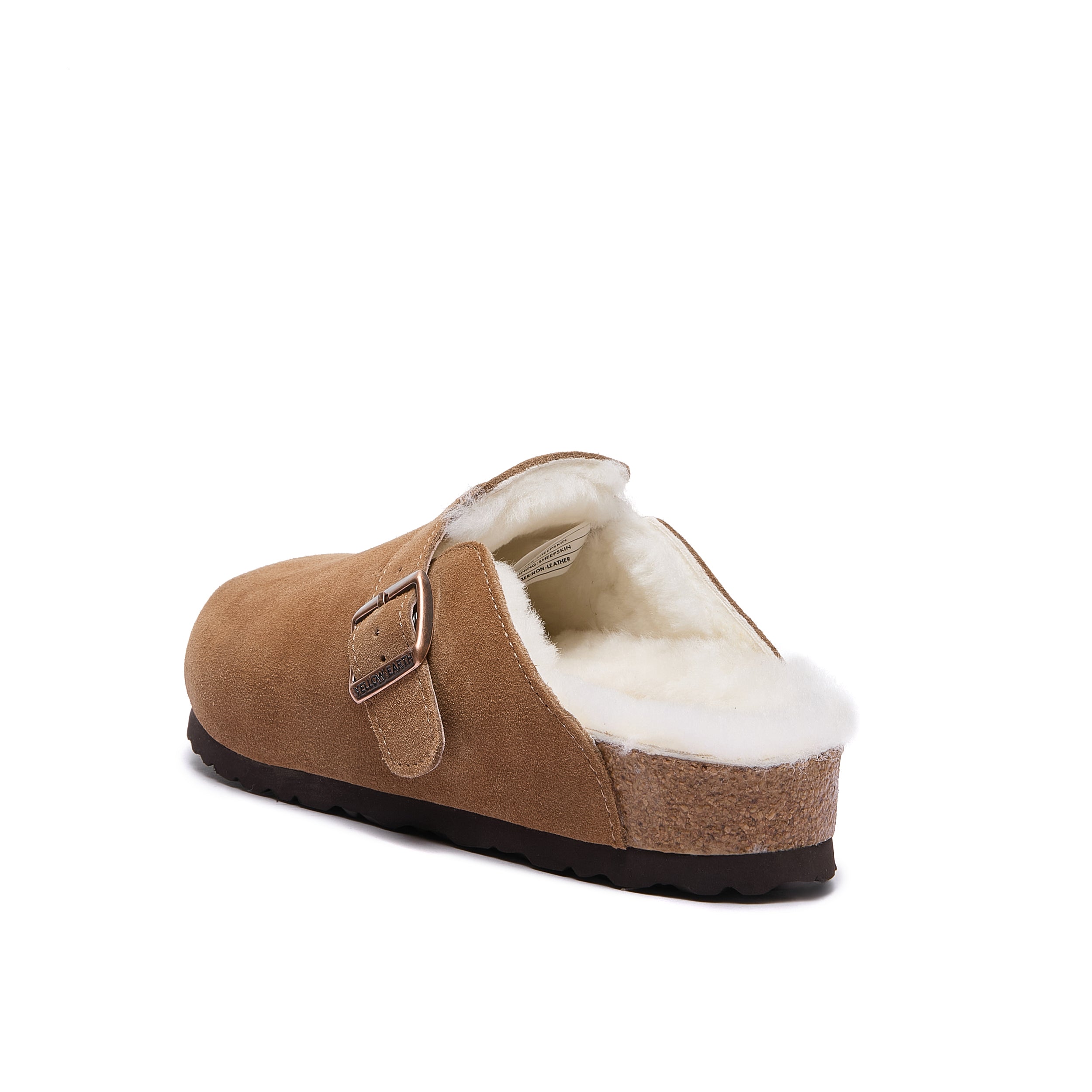 Robin Wool-Lined - Mink - Premium Suede Clogs with Sheepskin Lining - Back Left