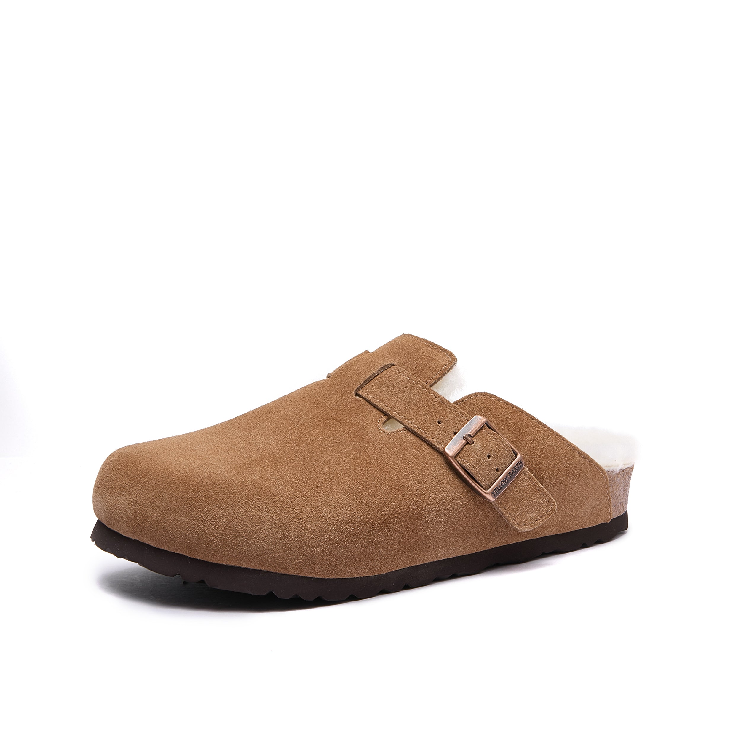 Robin Wool-Lined - Mink - Premium Suede Clogs with Sheepskin Lining - Front Left