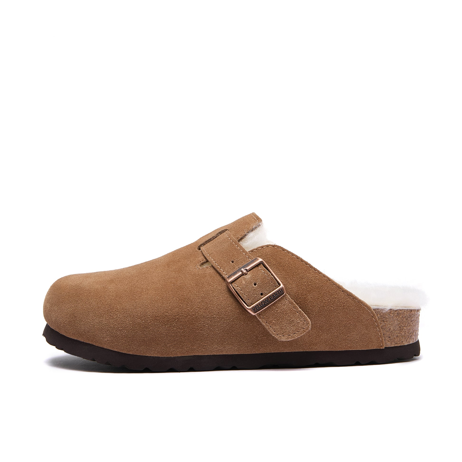 Robin Wool-Lined - Mink - Premium Suede Clogs with Sheepskin Lining - Left
