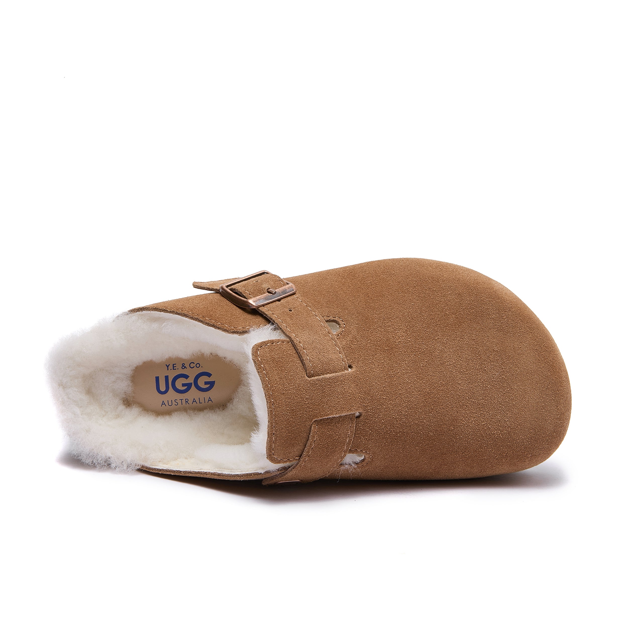 Robin Wool-Lined - Mink - Premium Suede Clogs with Sheepskin Lining - Top