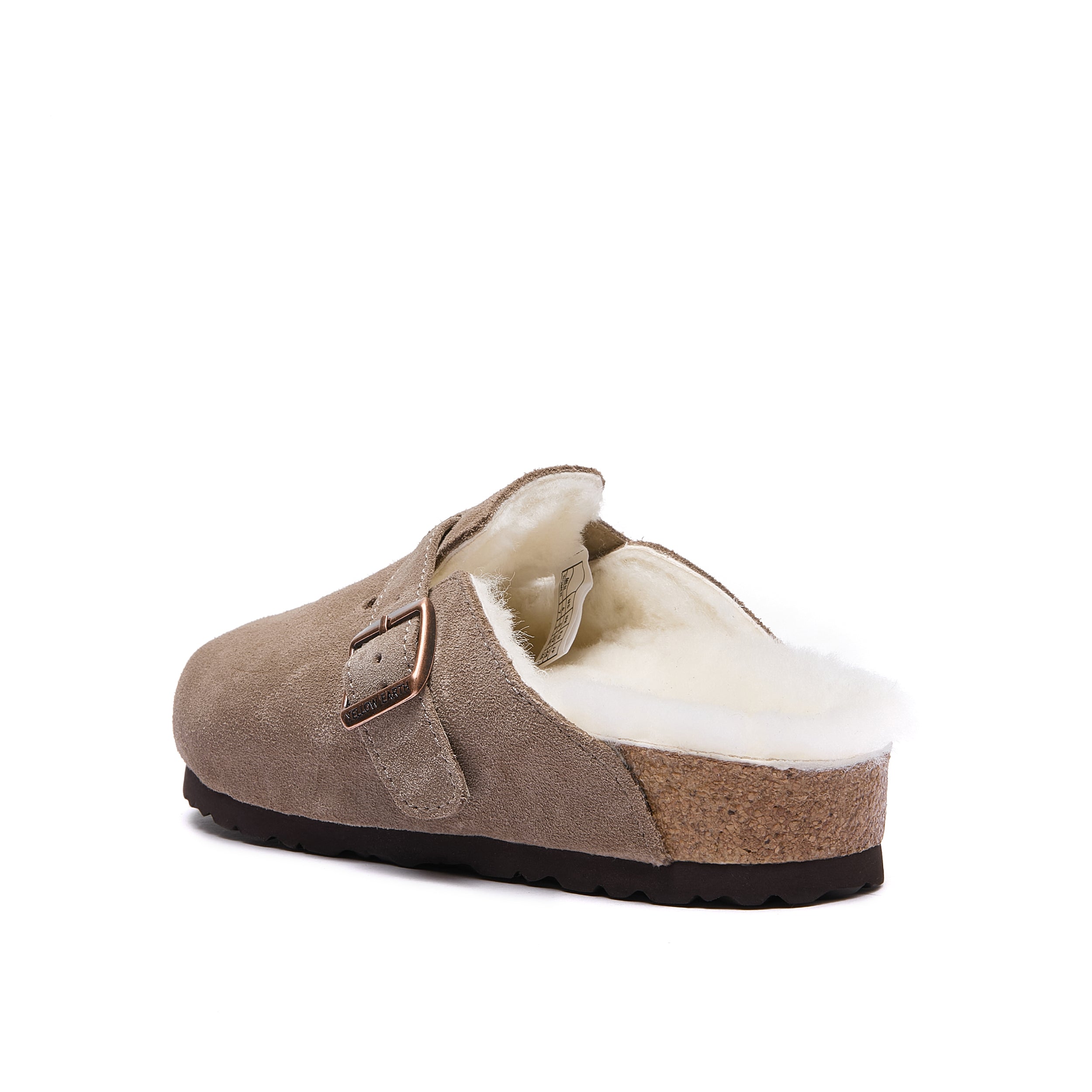Robin Wool-Lined - Taupe - Premium Suede Clogs with Sheepskin Lining - Back Left