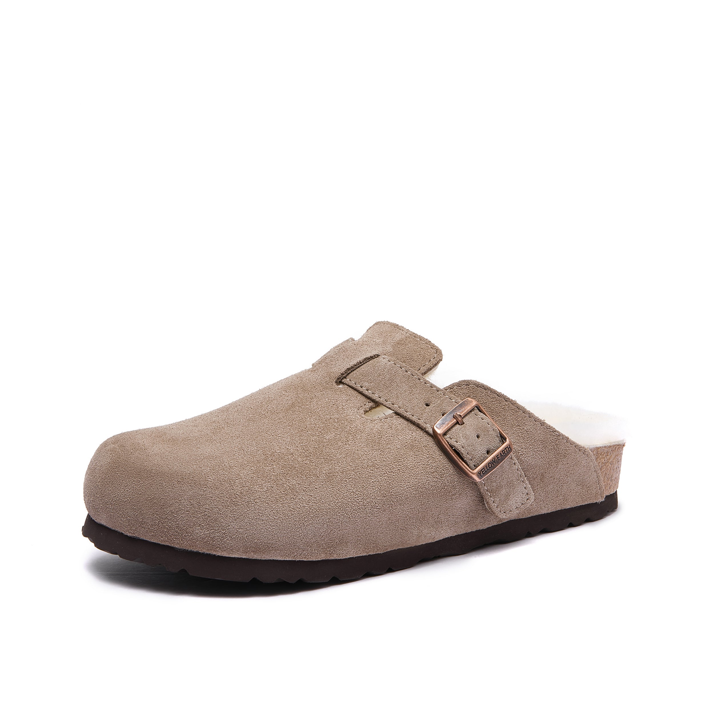 Robin Wool-Lined - Taupe - Premium Suede Clogs with Sheepskin Lining - Front Left