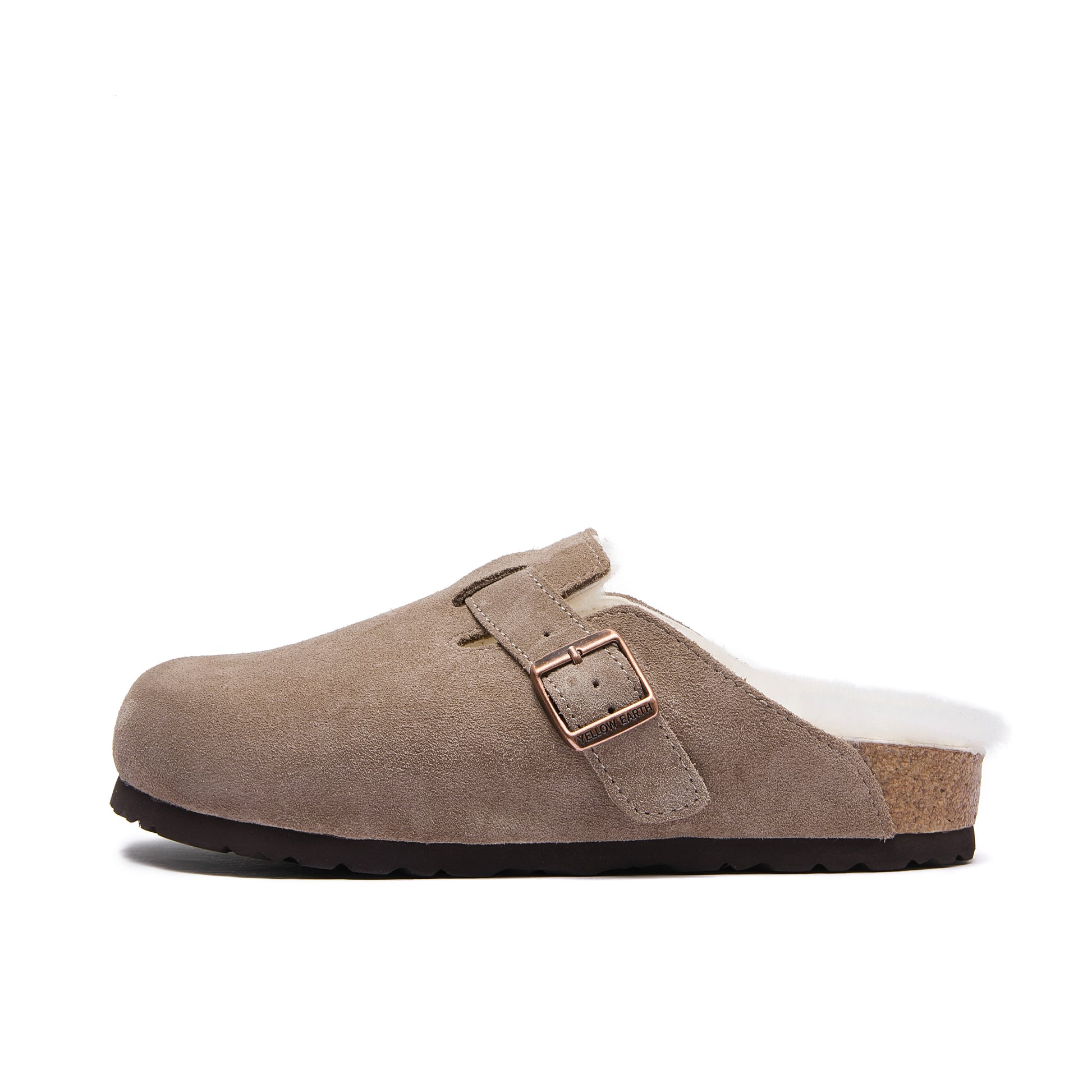 Robin Wool-Lined - Taupe - Premium Suede Clogs with Sheepskin Lining - Left