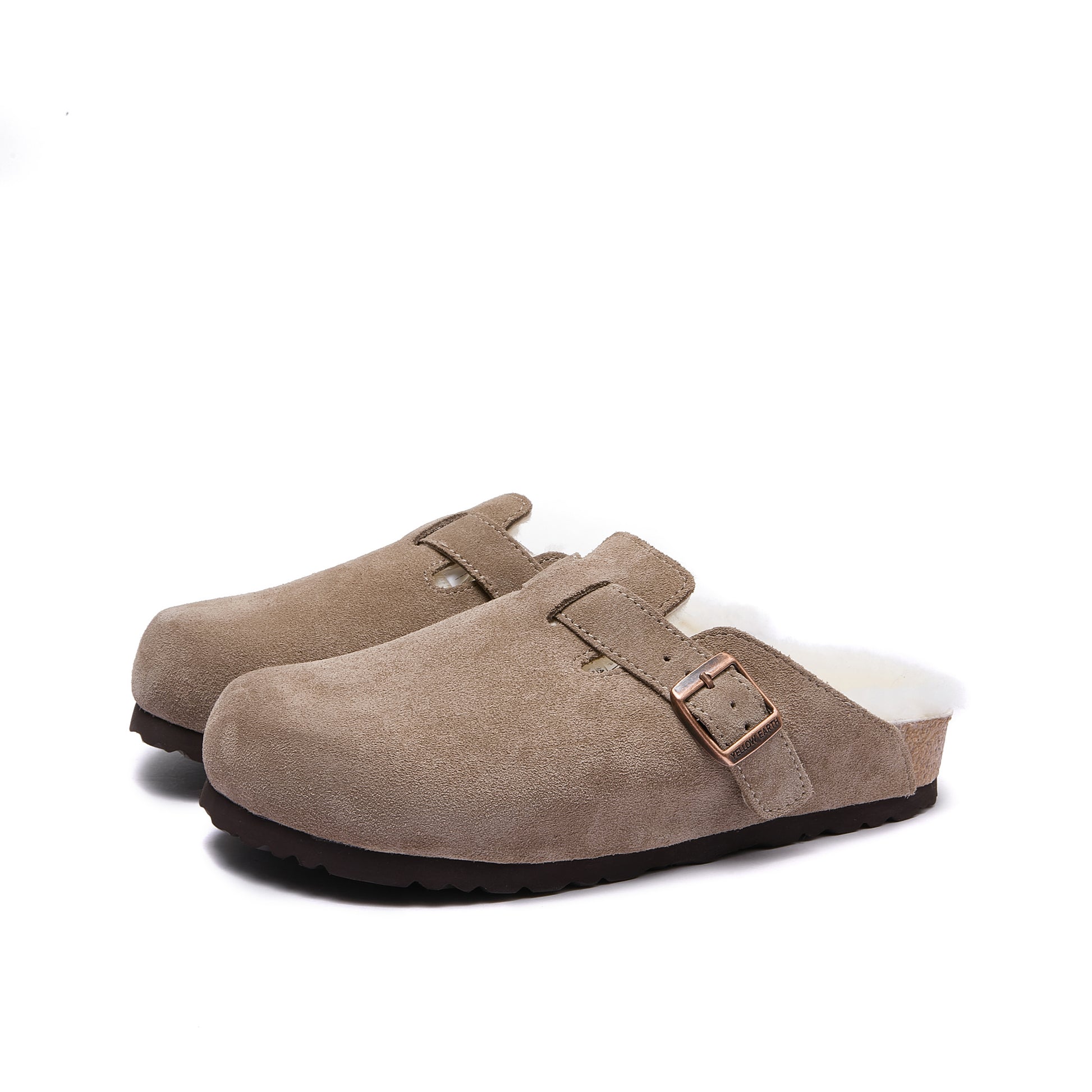 Robin Wool-Lined - Taupe - Premium Suede Clogs with Sheepskin Lining - Pair