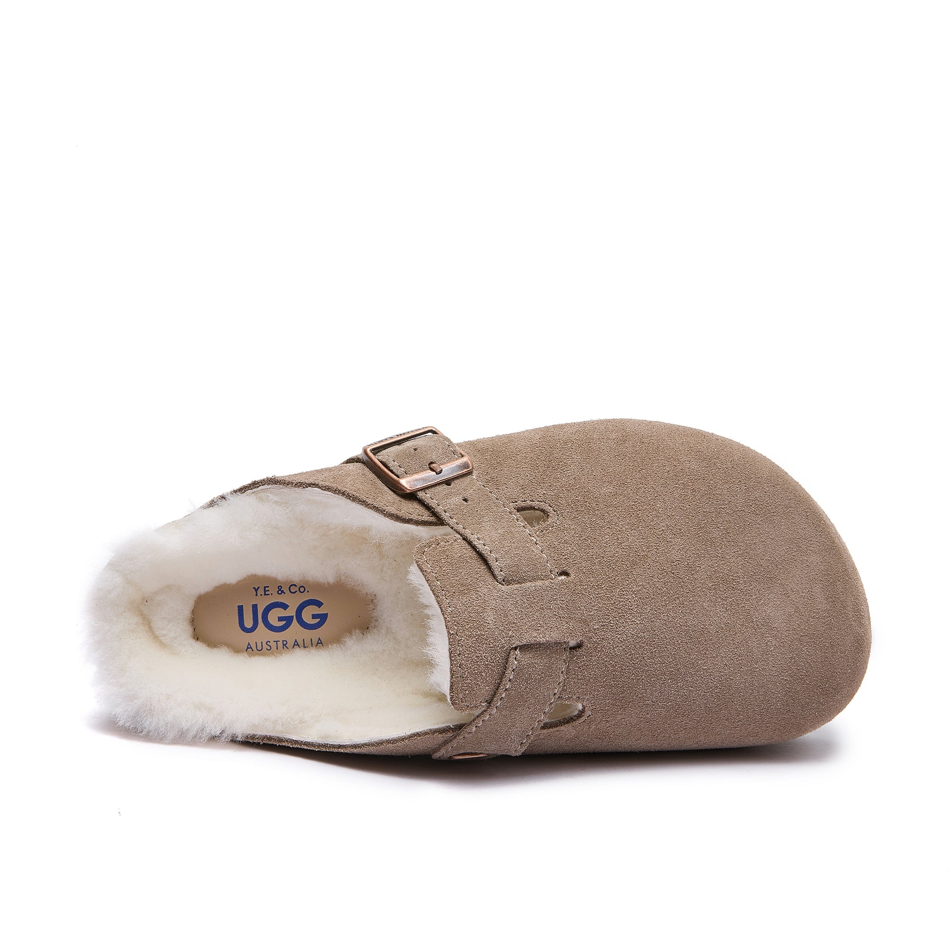 Robin Wool-Lined - Taupe - Premium Suede Clogs with Sheepskin Lining - Top