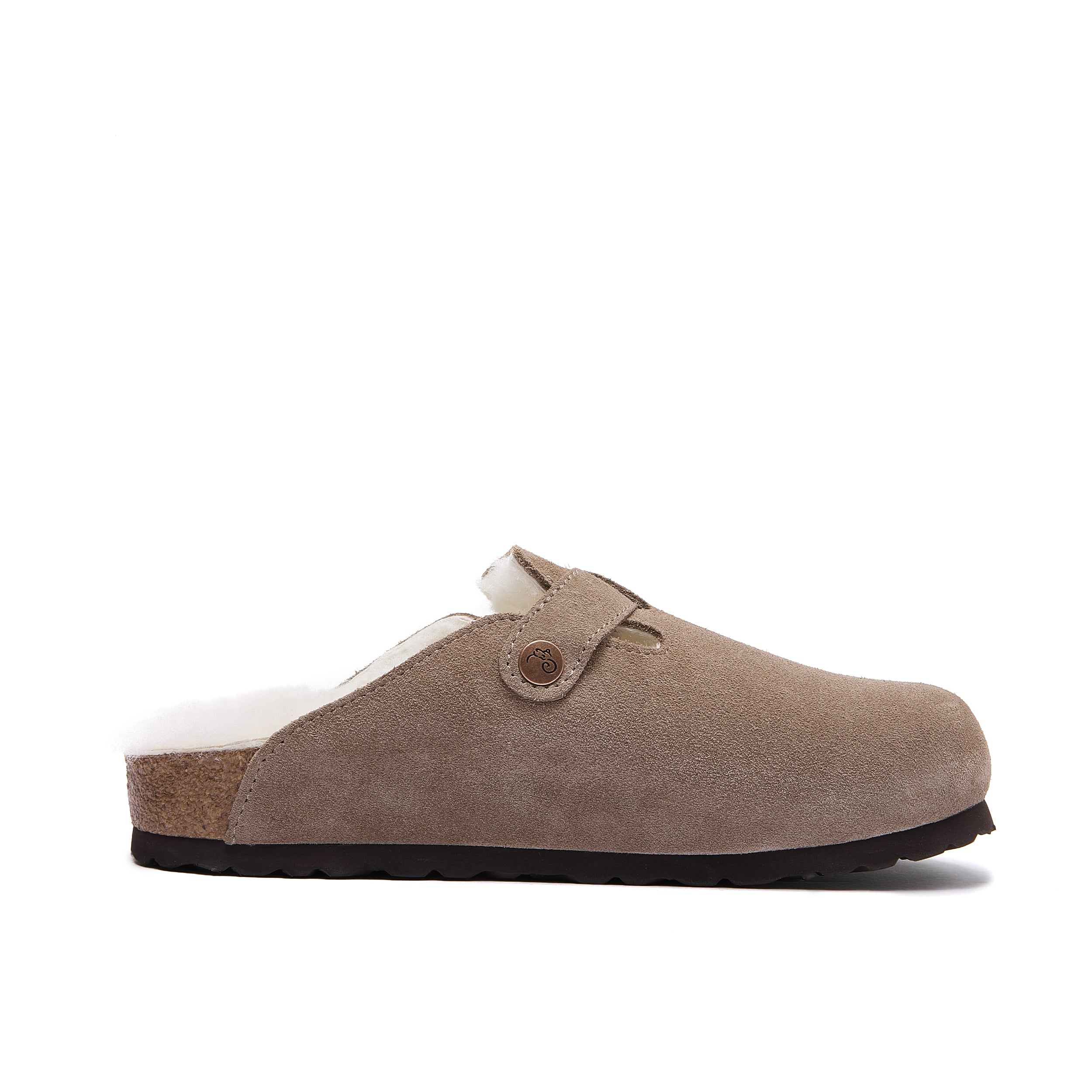 Robin Wool-Lined - Taupe - Premium Suede Clogs with Sheepskin Lining