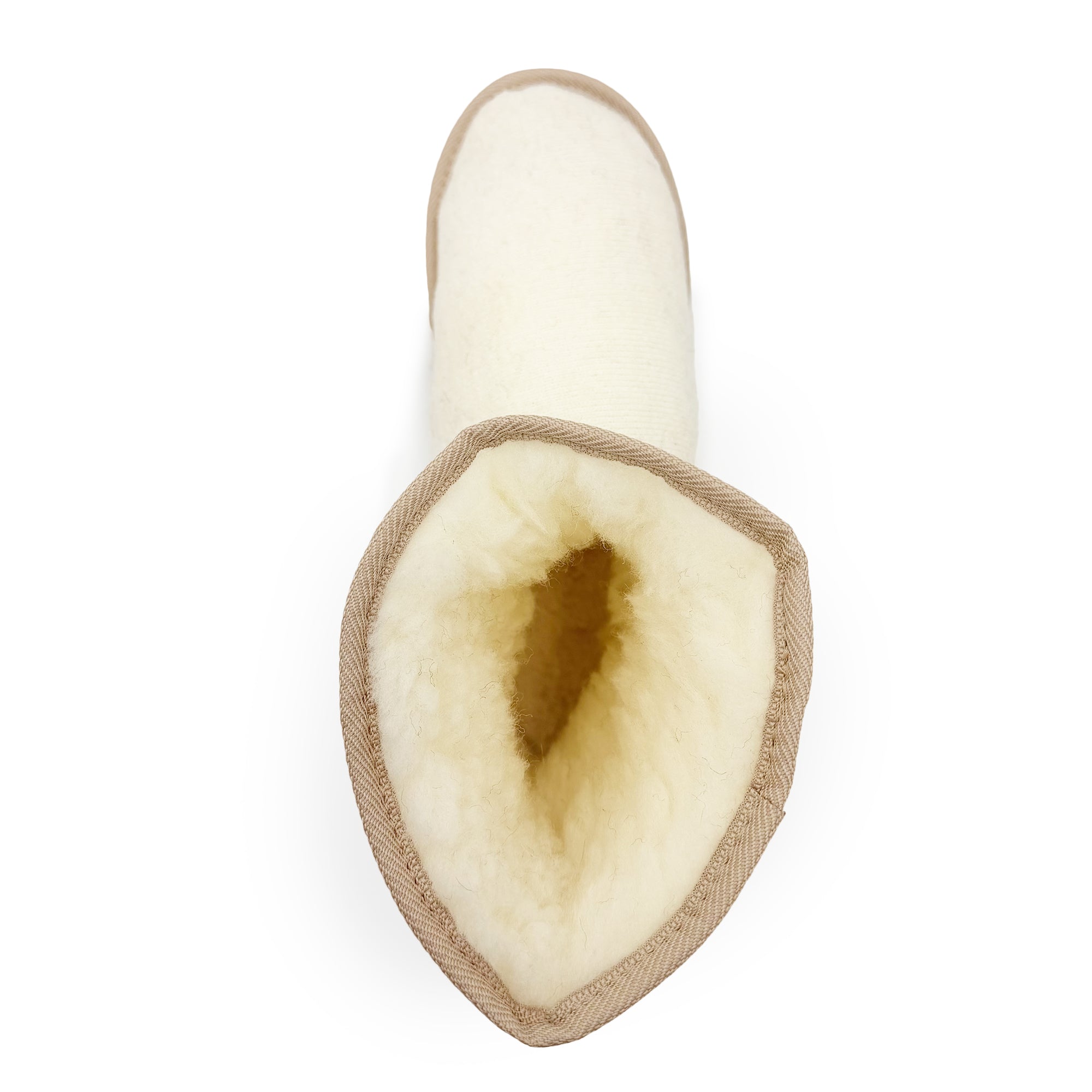 Beige sheepskin slipper with wool lining, top-down view. - Yellow Earth Australia