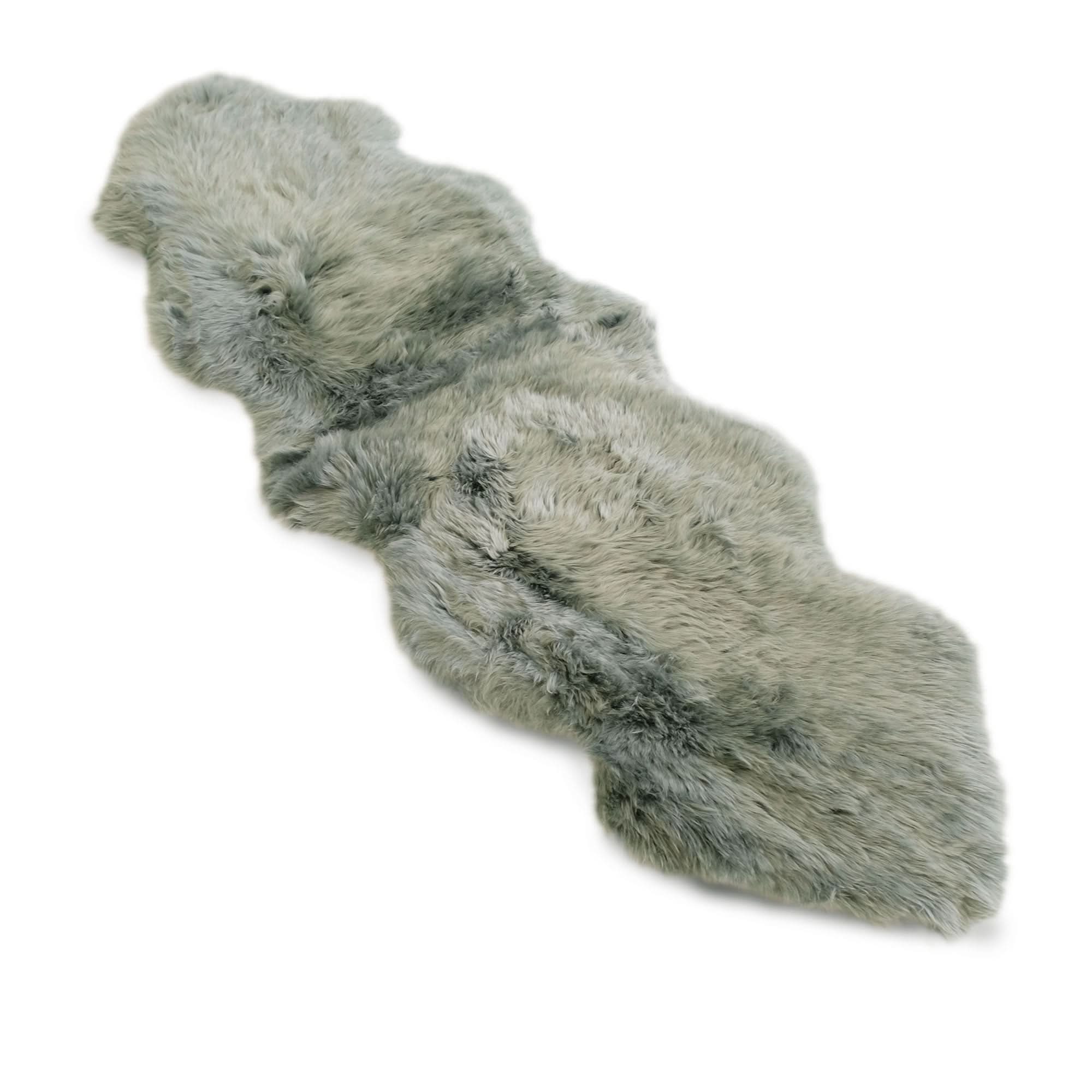 Gray sheepskin rug with soft wool fleece viewed from above. - Yellow Earth Australia