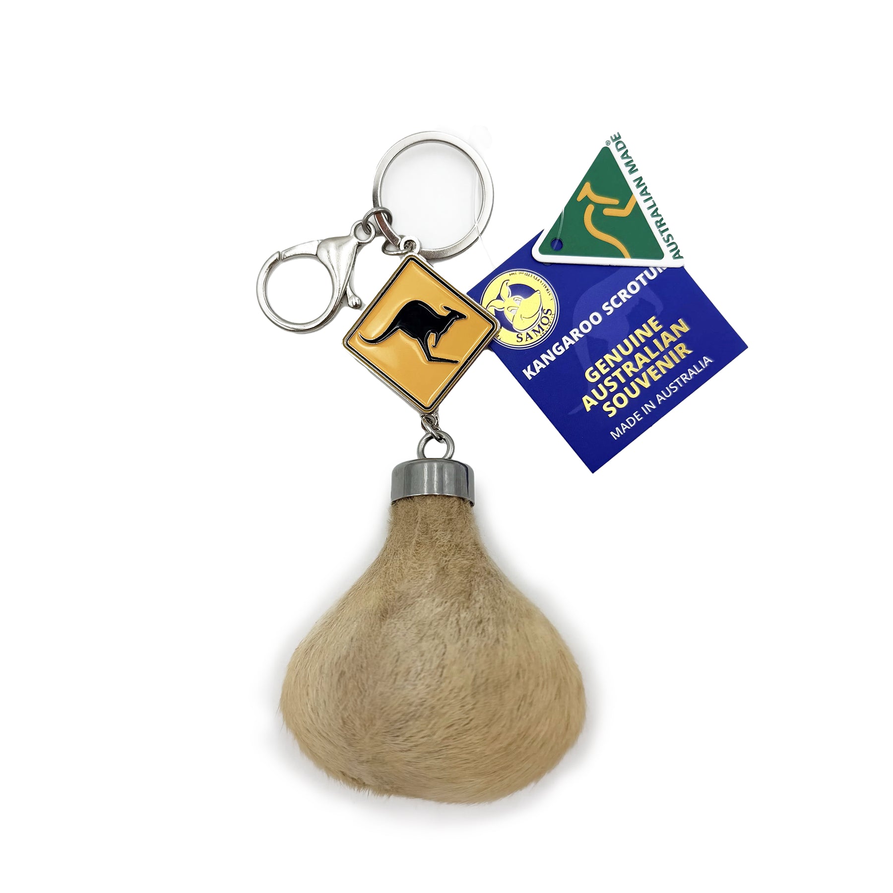 Kangaroo Scrotum Keyring - Kangaroo Crossing Sign