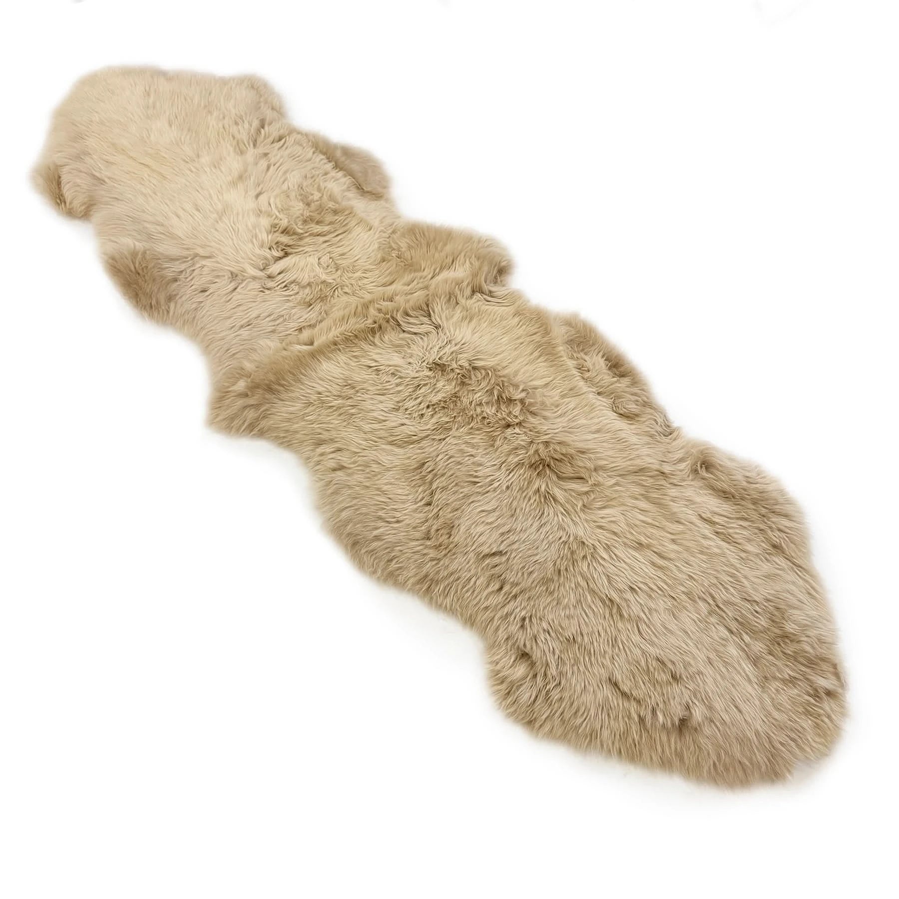 Sheepskin rug in cream with natural wool pile, displayed from above on white background. - Yellow Earth Australia