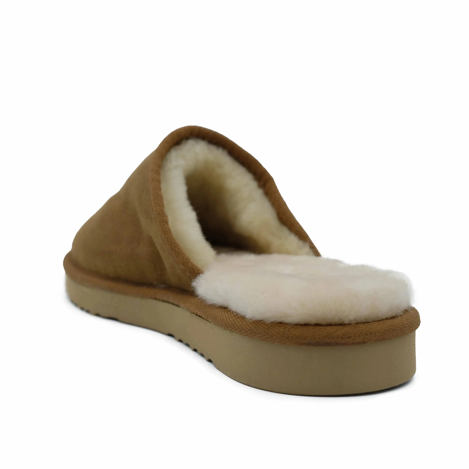 Beige sheepskin slipper with wool lining, side view. - Yellow Earth Australia
