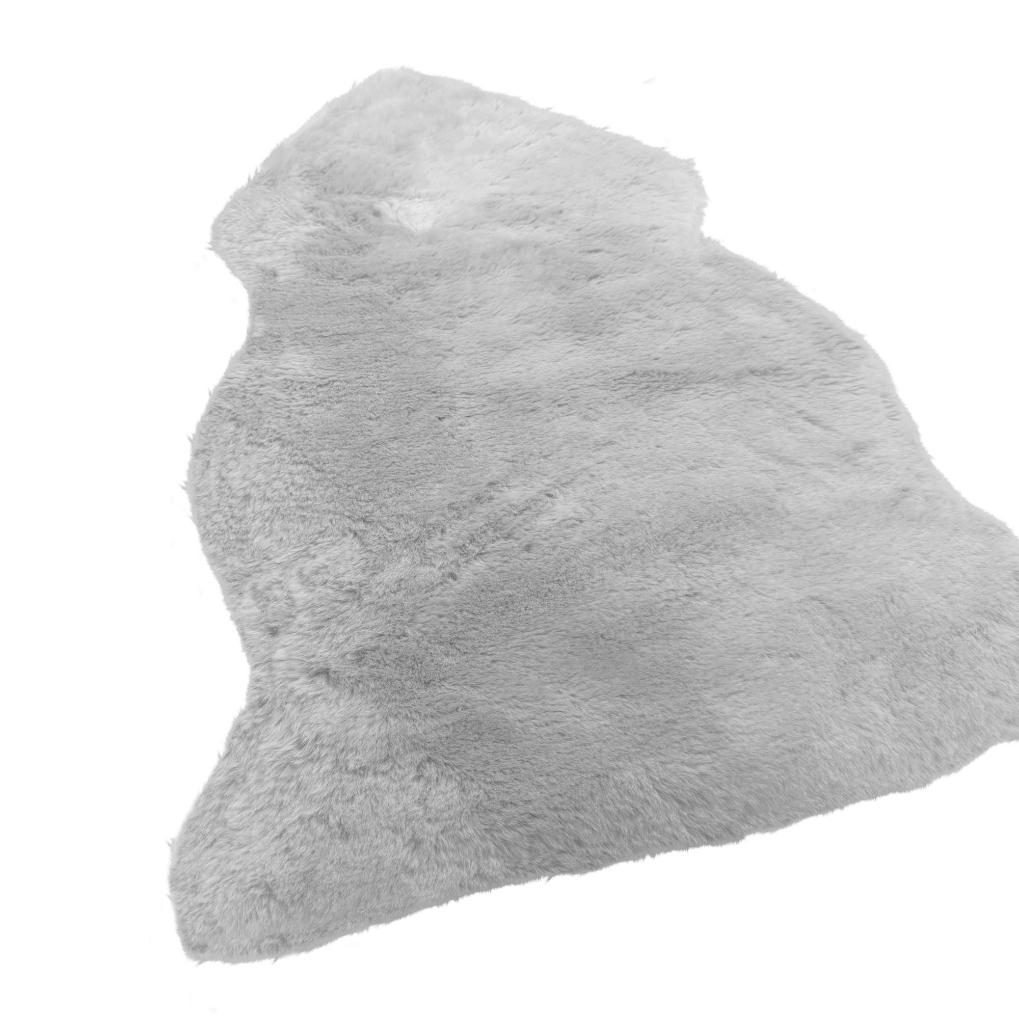 Soft grey sheepskin rug viewed from above showing fluffy wool texture and natural contours. - Yellow Earth Australia