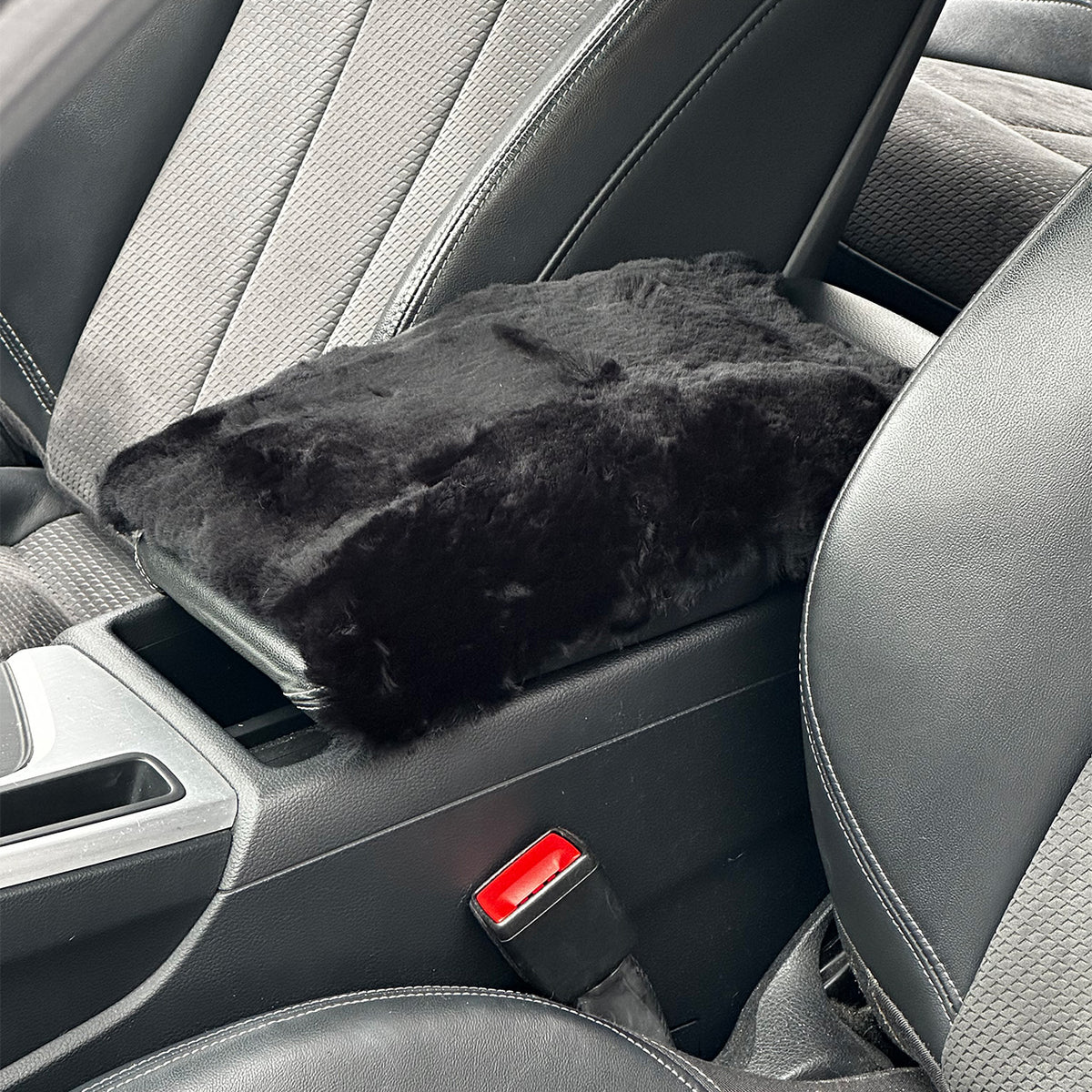 Sheepskin Car Console Cover — Genuine Australian Sheepskin Armrest Cover - Black
