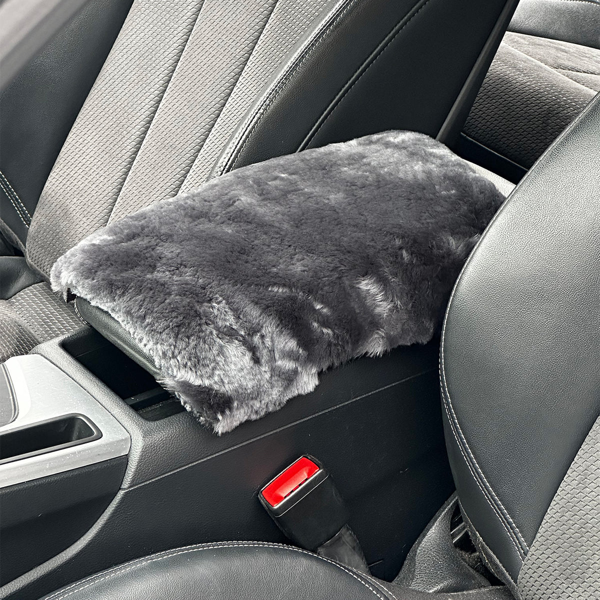 Sheepskin Car Console Cover — Genuine Australian Sheepskin Armrest Cover - Charcoal
