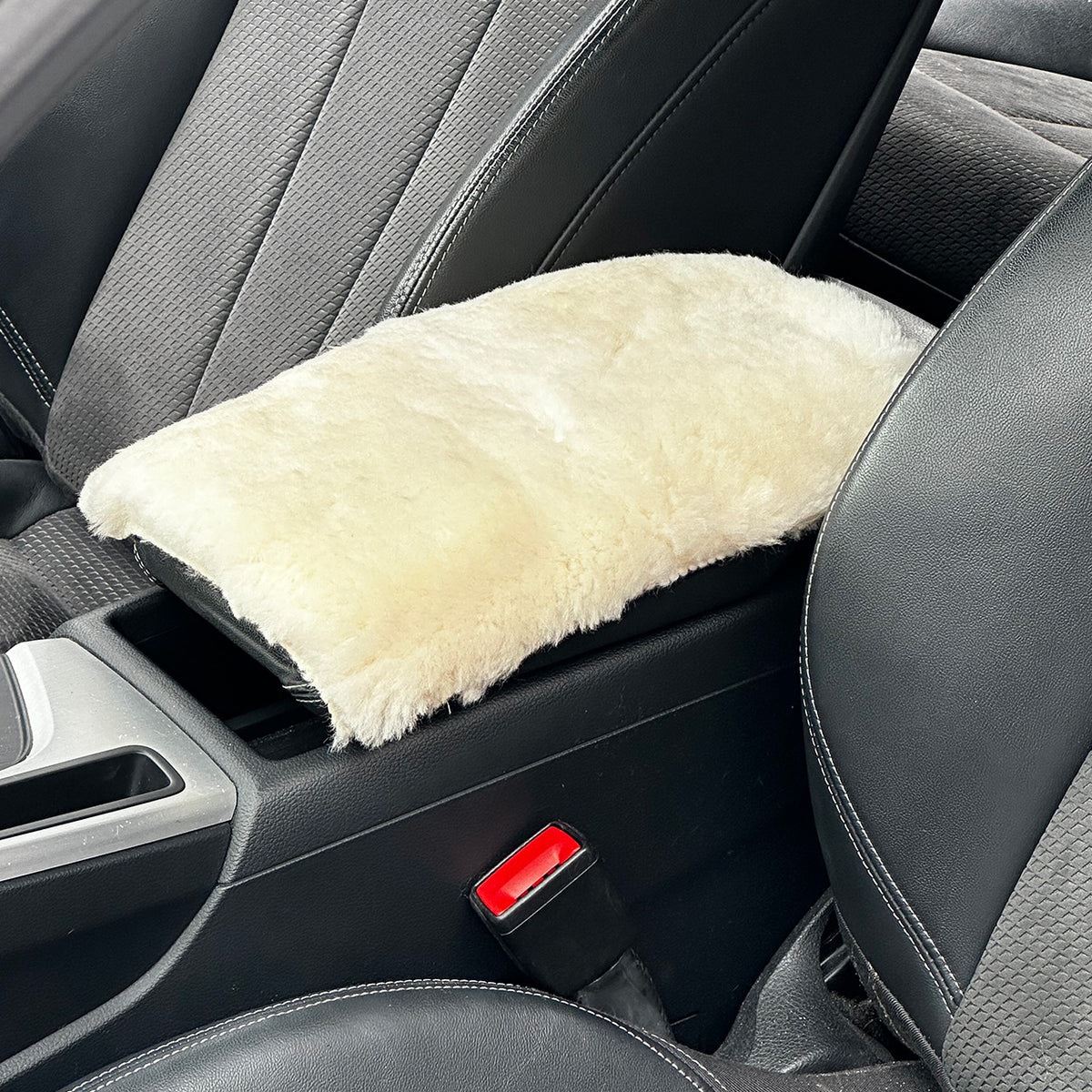 Sheepskin Car Console Cover — Genuine Australian Sheepskin Armrest Cover - Ivory